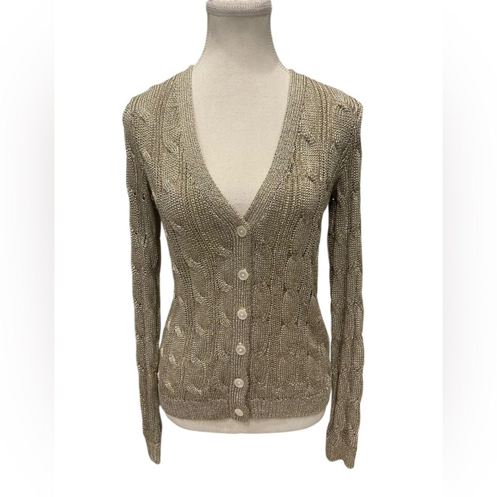 Ralph Lauren Ralph Lauren Black Label - Gold Metallic Knit Cardigan Sz S Size S / US 4 / IT 40 - 1 Thumbnail