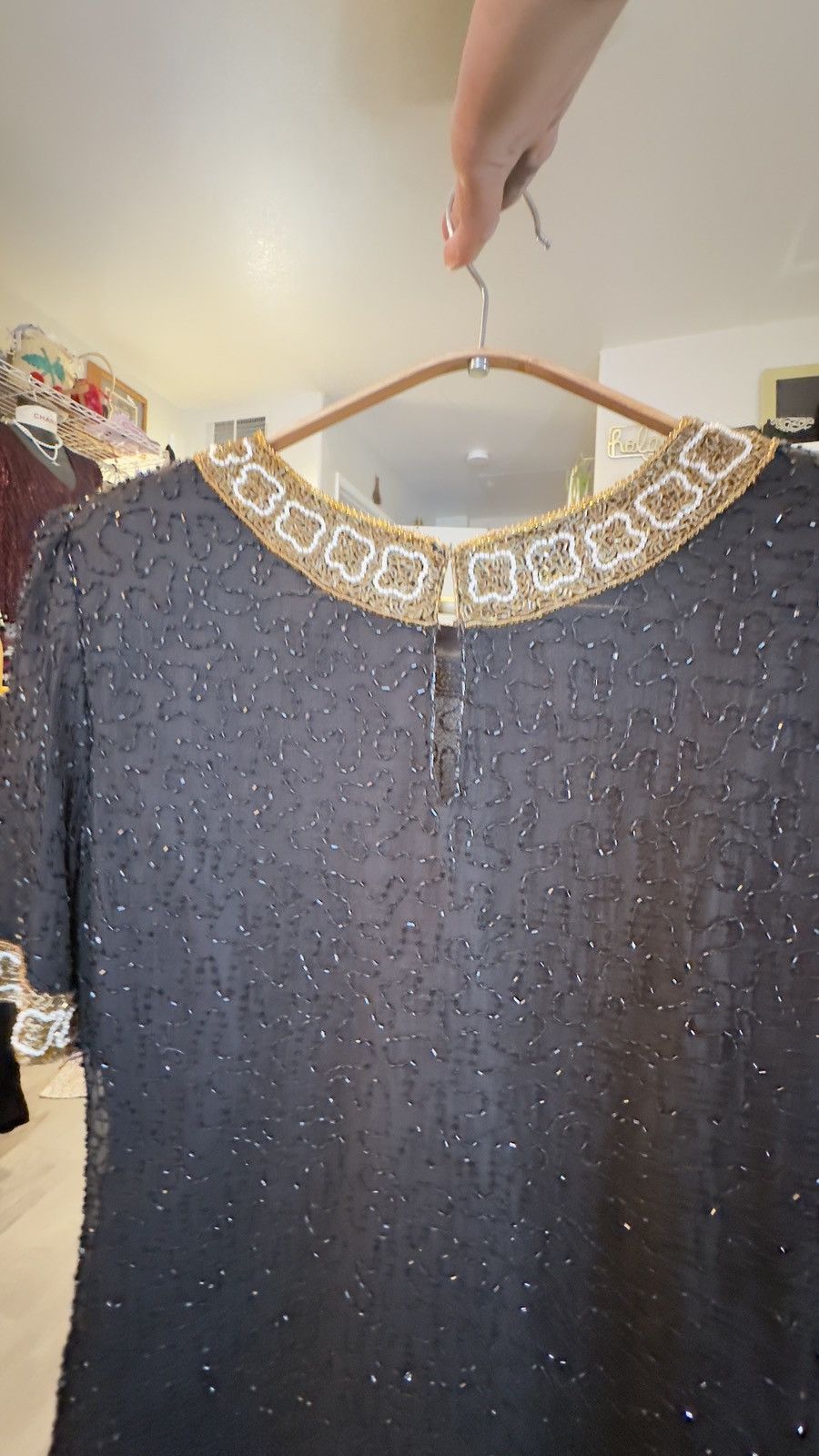 Vintage Silk Vintage Lawrence Kazar black and gold beaded top Size XS / US 0-2 / IT 36-38 - 10 Thumbnail