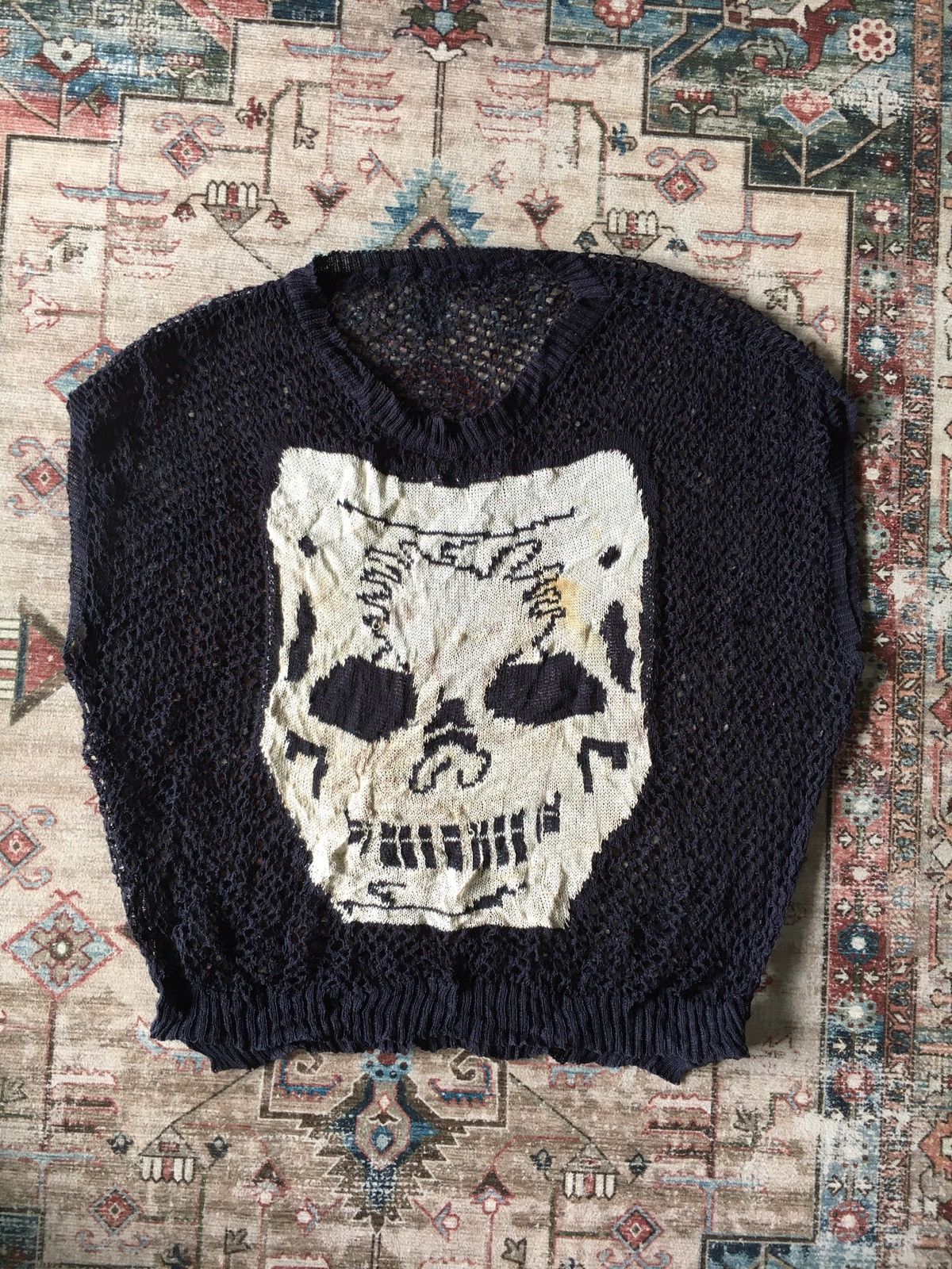 20471120 × If Six Was Nine Y2K skull navy fishnet sleeveless Size M / US 6-8 / IT 42-44 - 2 Thumbnail