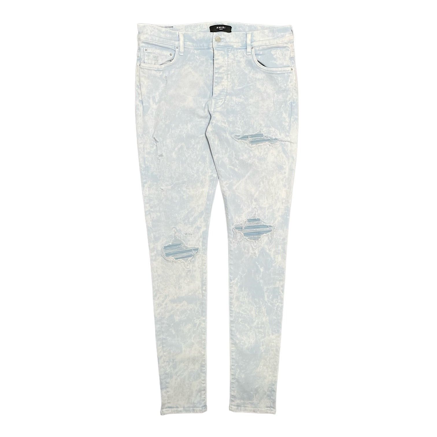 image of Amiri Mx1 Mineral Wash Patch Jeans Baby Blue, Men's (Size 36)