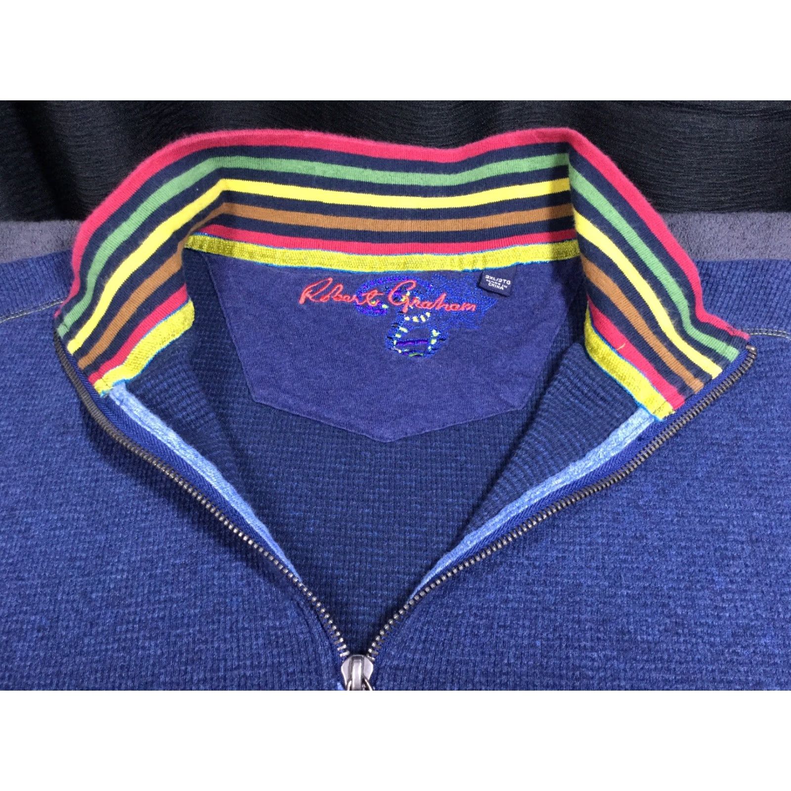 Robert Graham VINTAGE Robert Graham Sweater 1/4 Zip Navy Blue Cotton XL Mens SKU 1/2 Zip 100% Cotton Men’s Clothing Size US XL / EU 56 / 4 - 3 Thumbnail