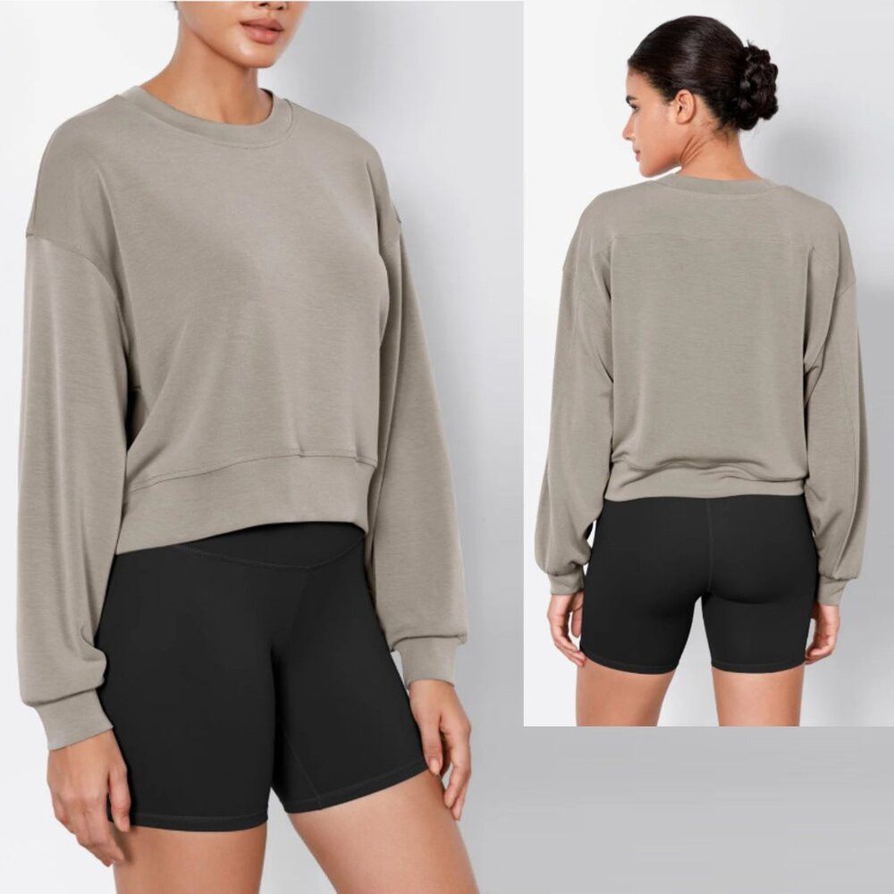 Other NWT New Ododos Modal Soft Long Sleeve Cropped Khaki Sweatsh Size XL / US 12-14 / IT 48-50 - 1 Thumbnail