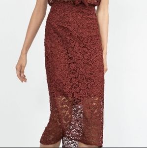 Zara Zara Eyelet Rust Lace Guipure Set Midi Skirt in Coral Size S Size S / US 4 / IT 40 - 7 Thumbnail