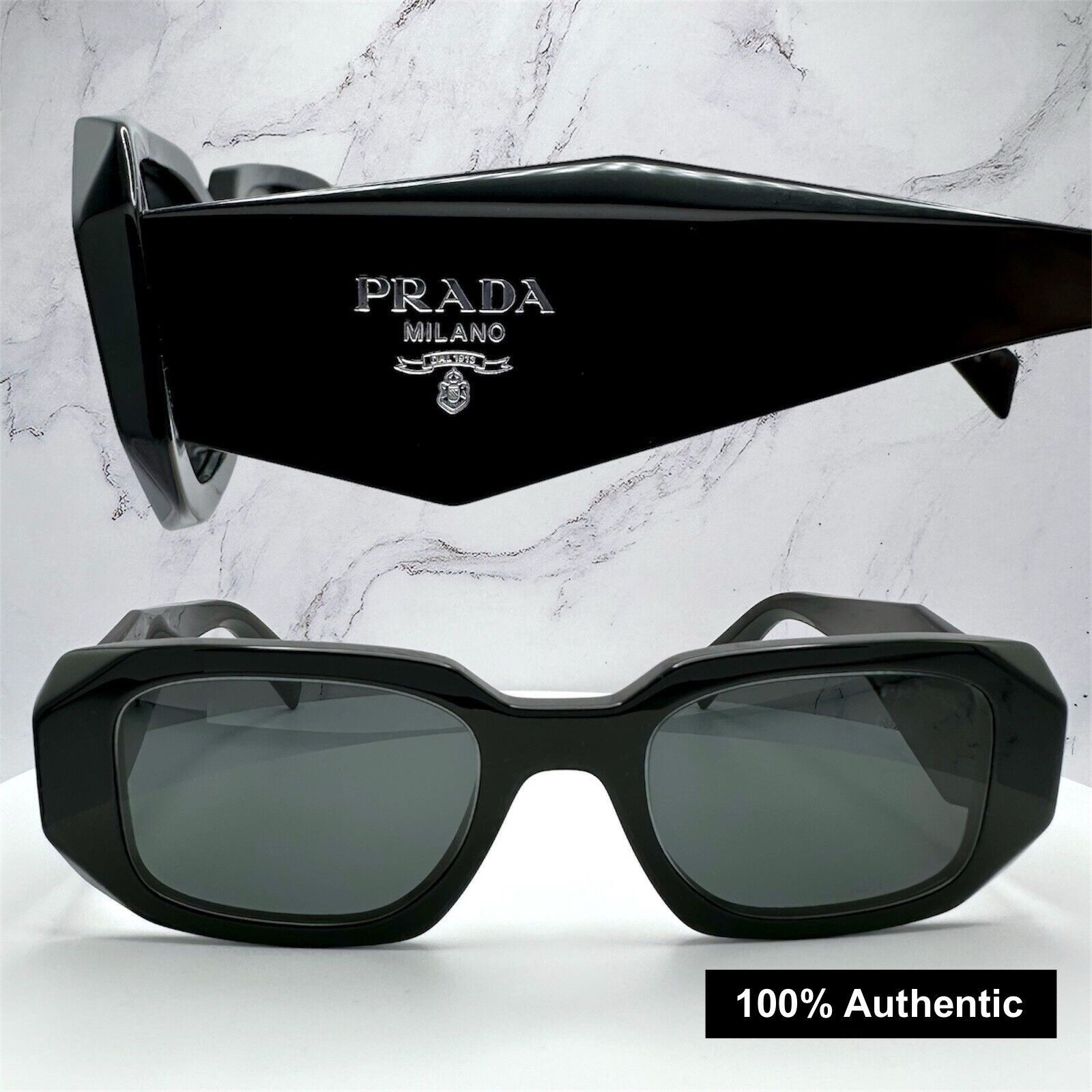 PRADA Sunglasses Black Acetate PR 17WS Symbole Authentic