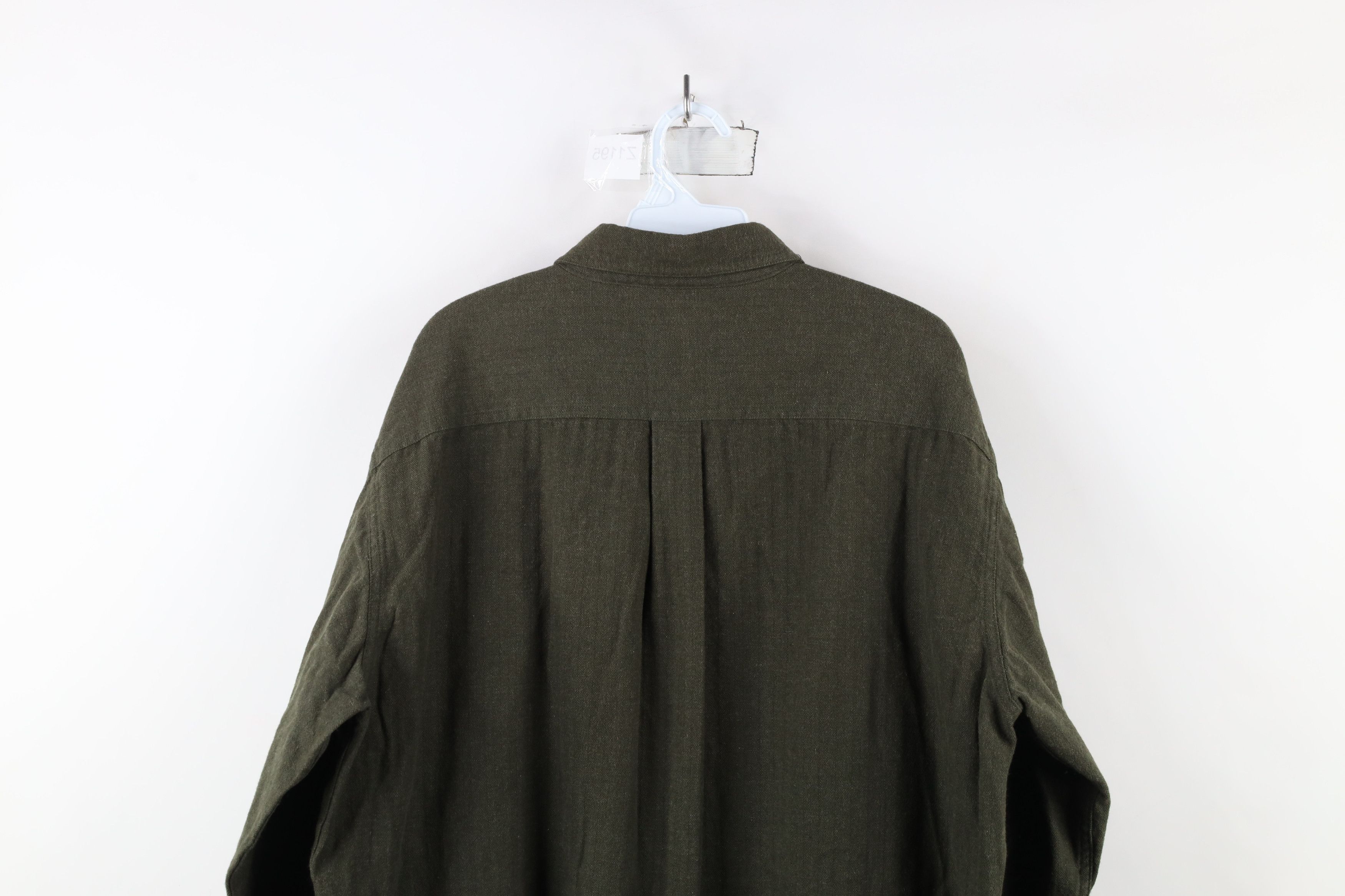 L.L. Bean × Vintage Vintage 90s LL Bean Herringbone Down Shirt Green Cotton Size US XL / EU 56 / 4 - 8 Thumbnail