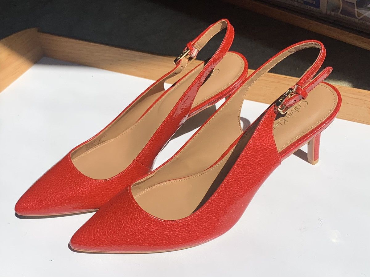 Calvin Klein Calvin Klein Red Sling Back Kitten Heels Size 9.5 Grailed