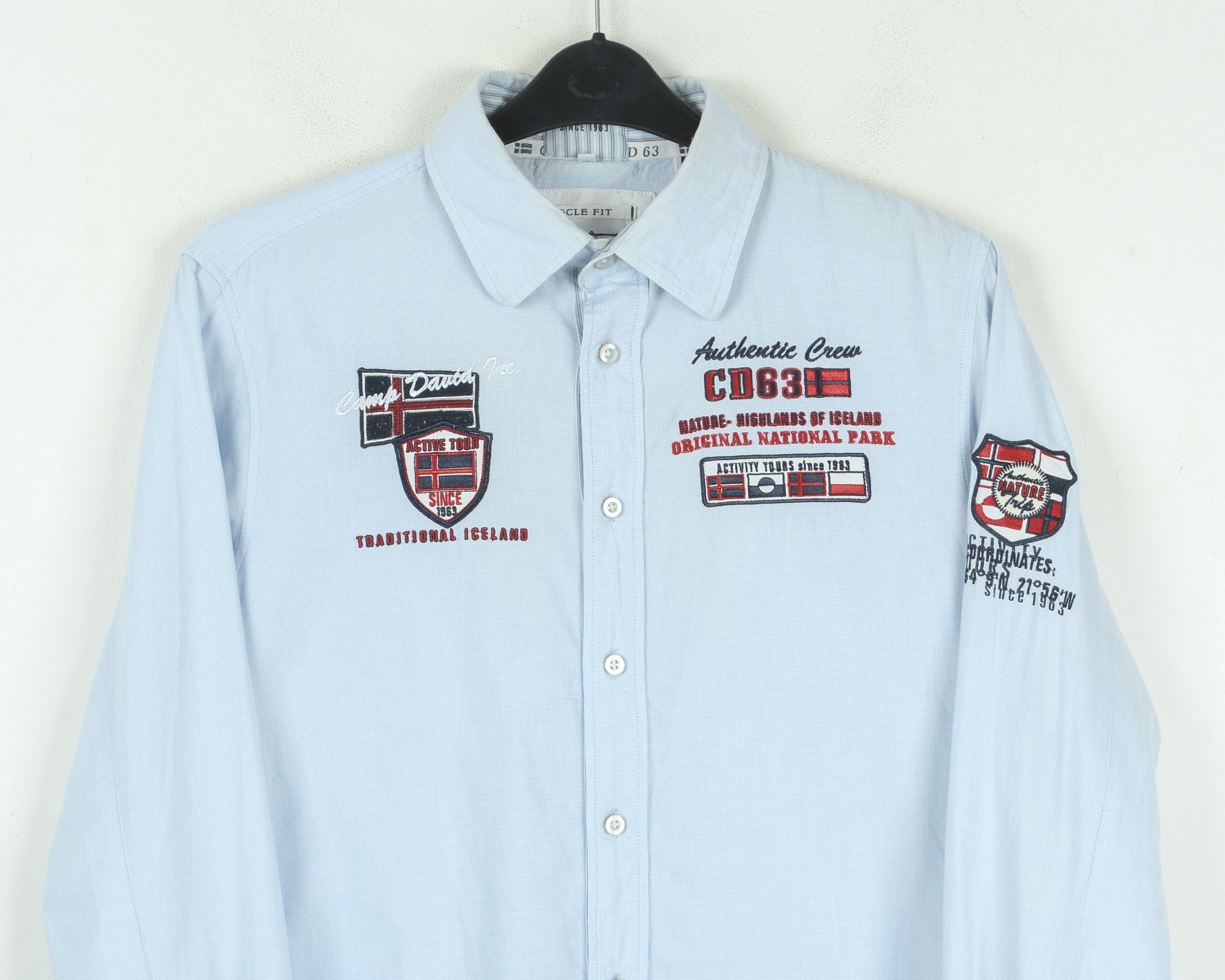 Camp David Shirt Muscle Fit M Long Sleeve Cotton Casual Button Up Blue Size US M / EU 48-50 / 2 - 9 Thumbnail