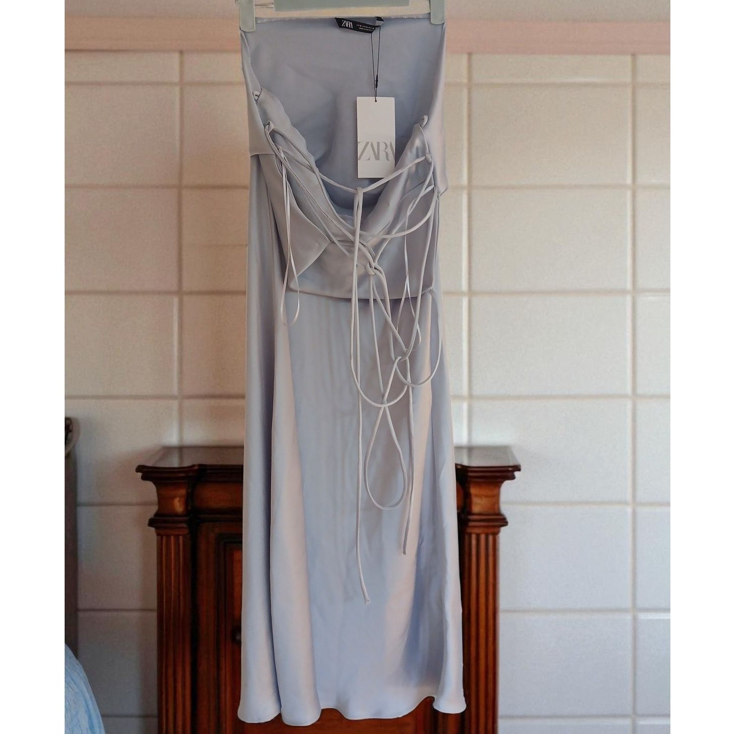 Zara Zara Medium Slip Silver-Gray Strappy Midi Satin Effect Dress | Grailed
