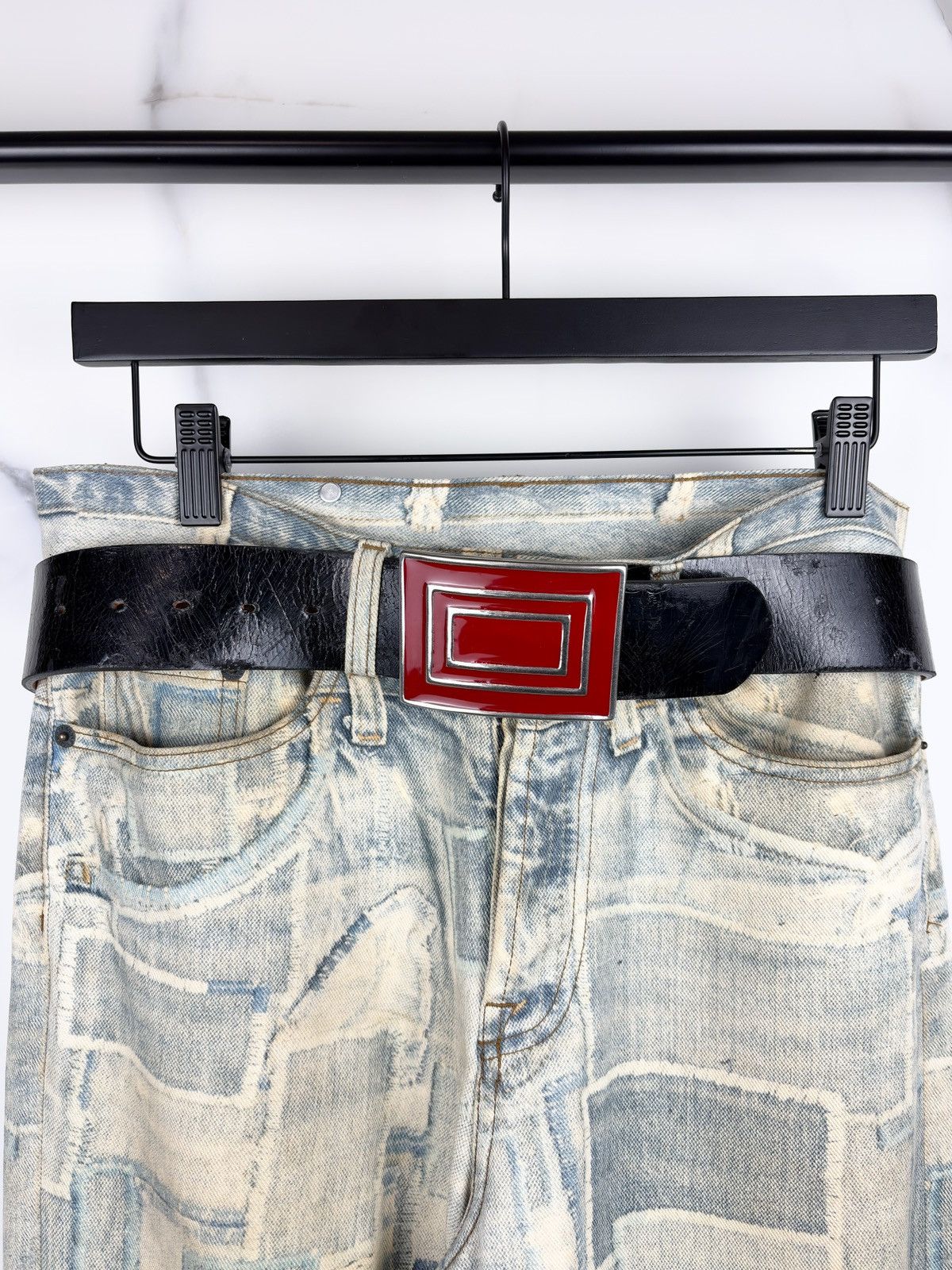Comme des Garcons Comme des Garcons Red Rectangle Buckle Enamel Leather Belt Size ONE SIZE - 1 Thumbnail
