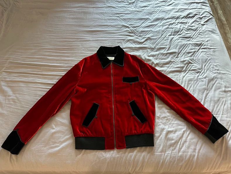 Hedi Slimane YSL SLP Red Velvet Jacket Coat Size US M / EU 48-50 / 2 - 1 Thumbnail