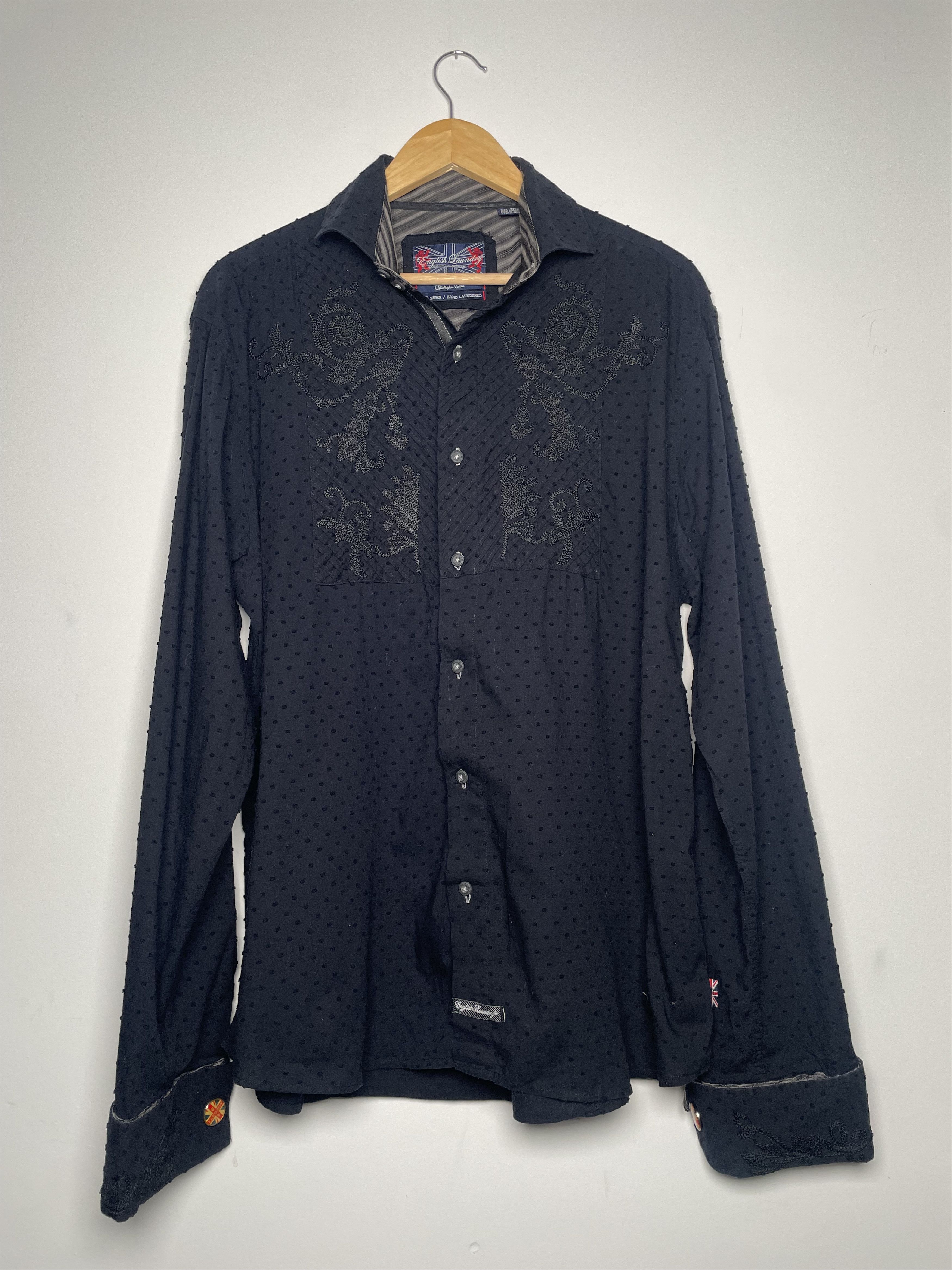 English Laundry 🇬🇧 English Laundry Black Clip Dot Embroidered Shirt XL Size US XL / EU 56 / 4 - 1 Thumbnail