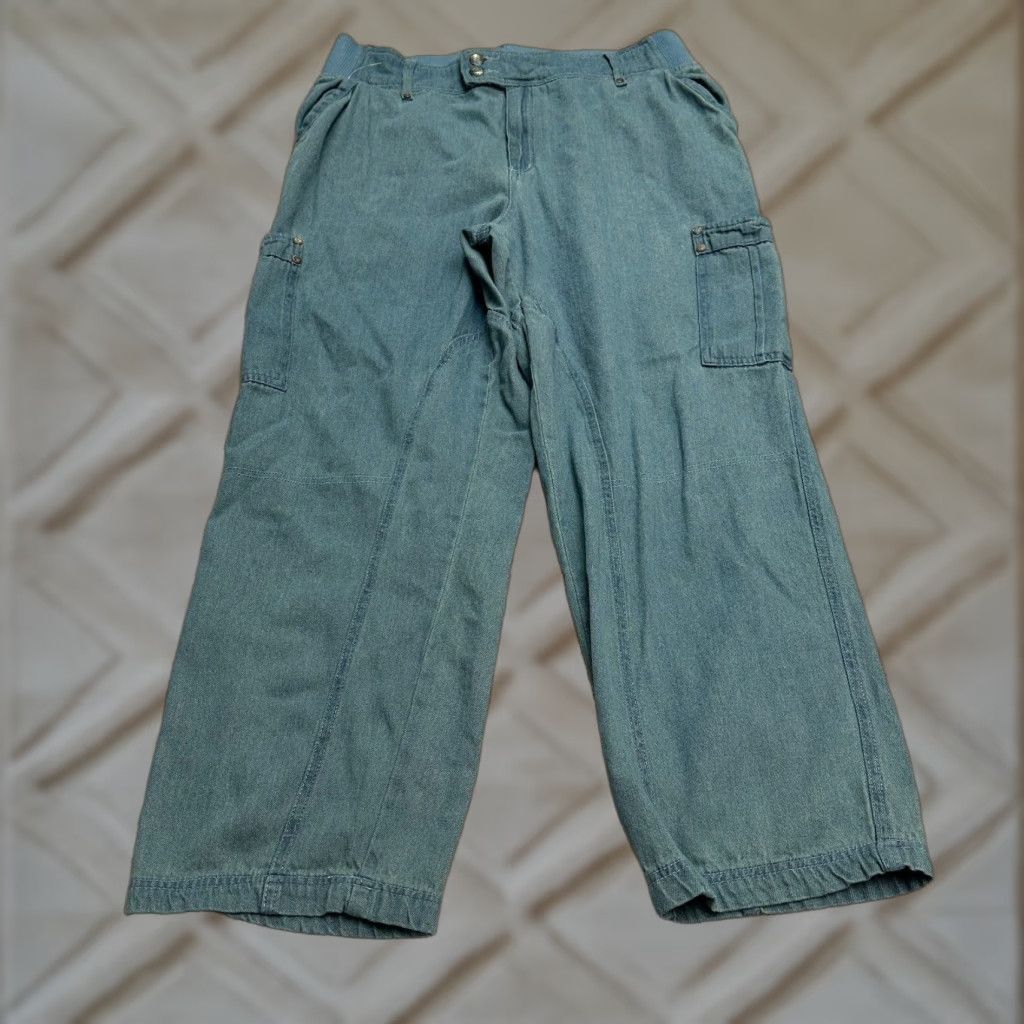 Vintage Woman Within Jeans Women 18W Plus Denim Cargo Straight 35x27 Blue 27in Inseam Size 40" / US 18 - 1 Thumbnail