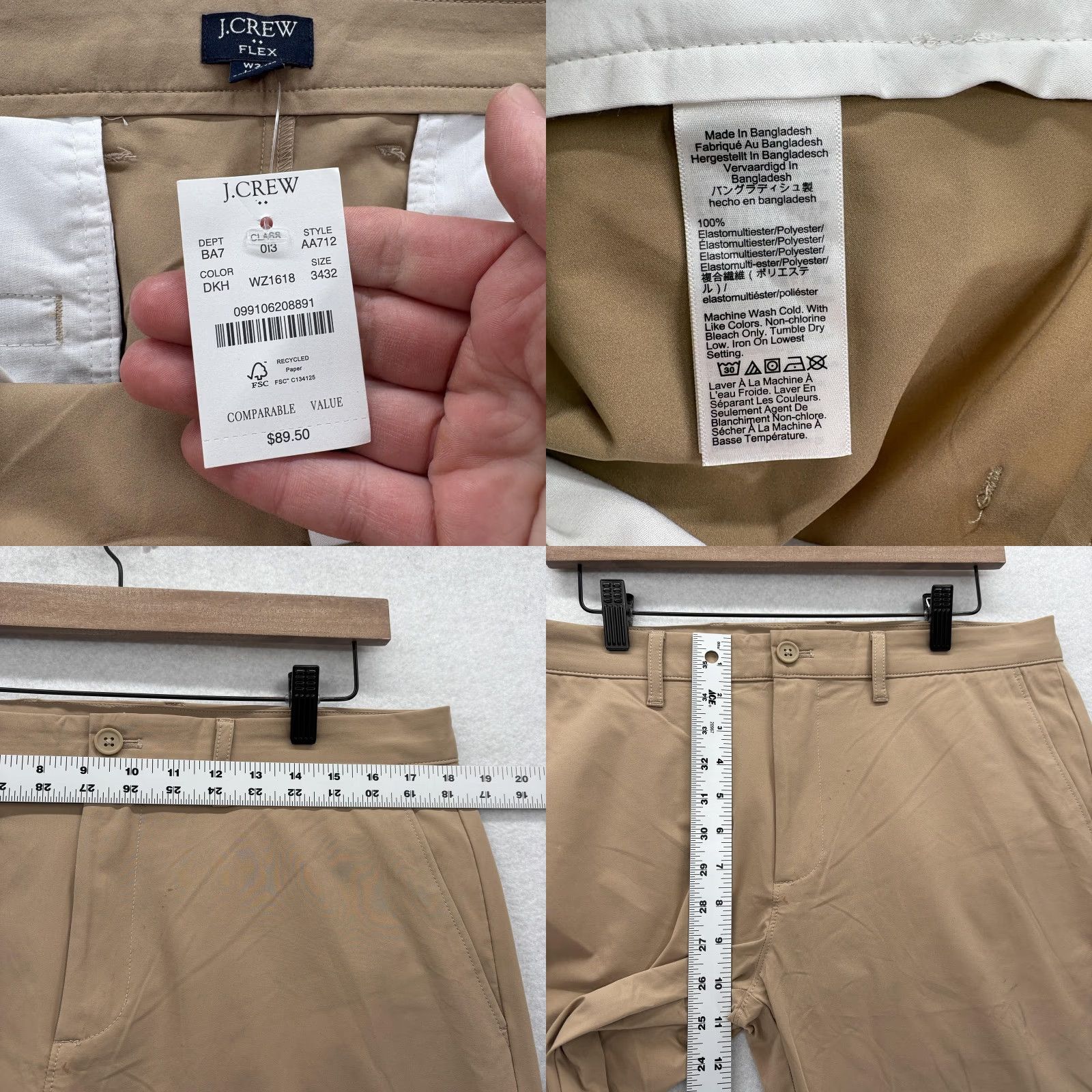 J.Crew J.Crew Flex Tech Pants Mens 34x32 Slim Straight Leg Beige Polyester Stretch Pockets Flat Front Brown 90s? Size US 34 / EU 50 - 8 Thumbnail