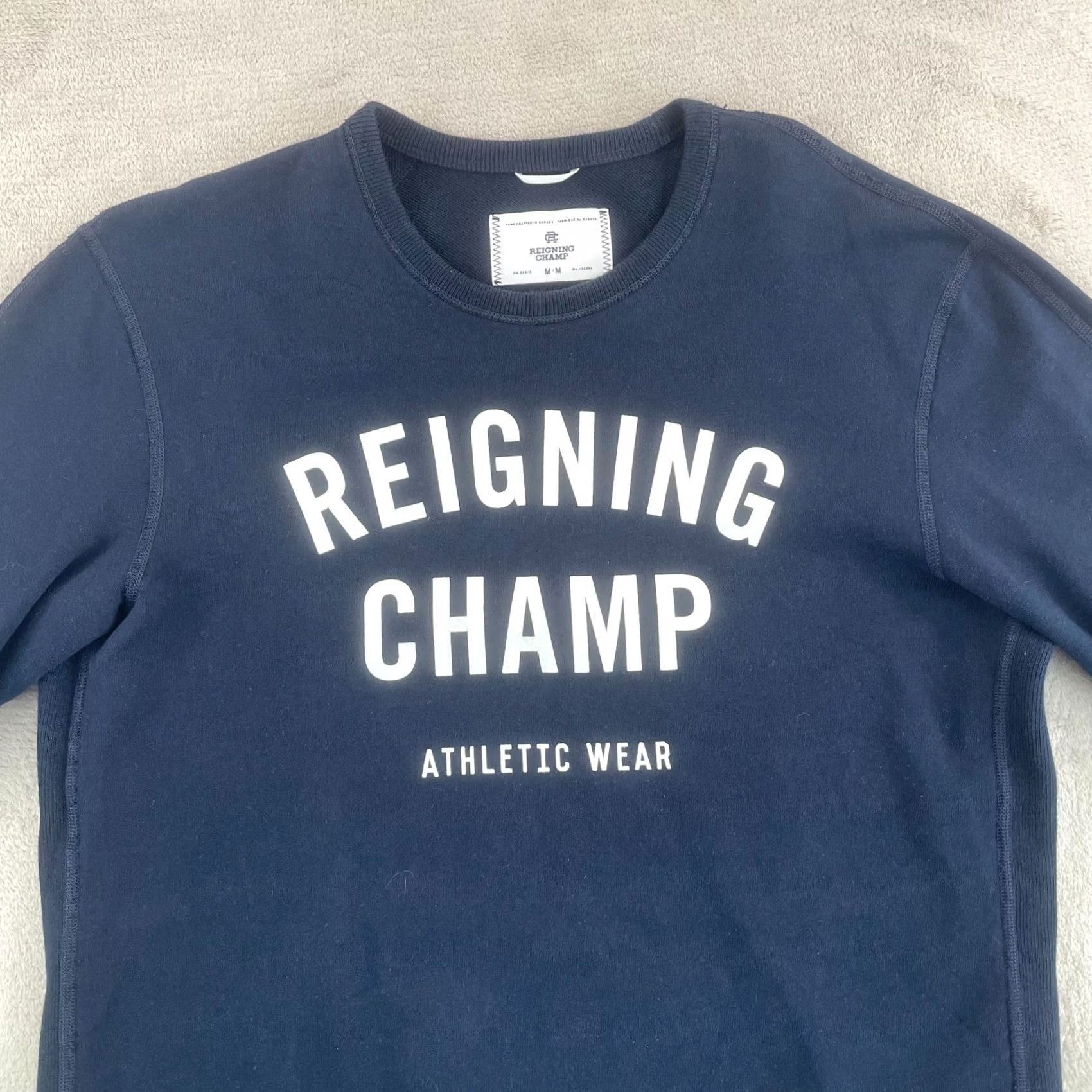 Reigning Champ Sweatshirt Medium Navy Center Logo Terry Cloth Crew Nwot Men in Blue, Men's — image 3 of 6