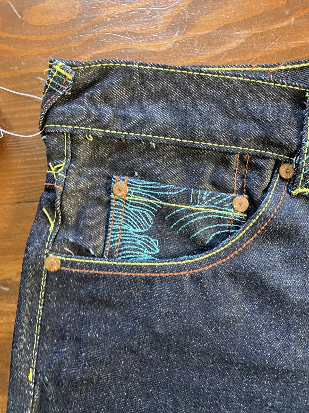 RMC Jeans Red Monkey Company Embroider Wide Denim Jean Short Selvedge Size US 37 - 10 Thumbnail