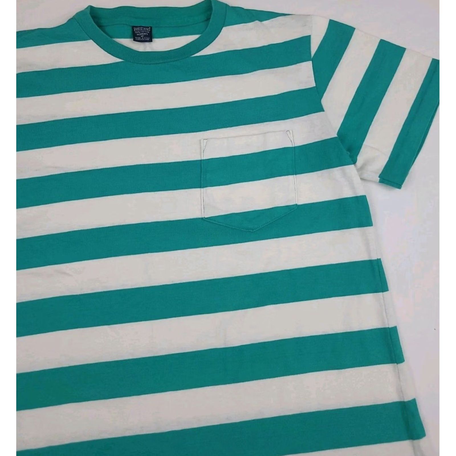 Lands' End VINTAGE Lands' End Teal White Striped T Shirt Womens M 100% Cotton USA Crew Neck Short Sleeve Size M Size M / US 6-8 / IT 42-44 - 2 Thumbnail