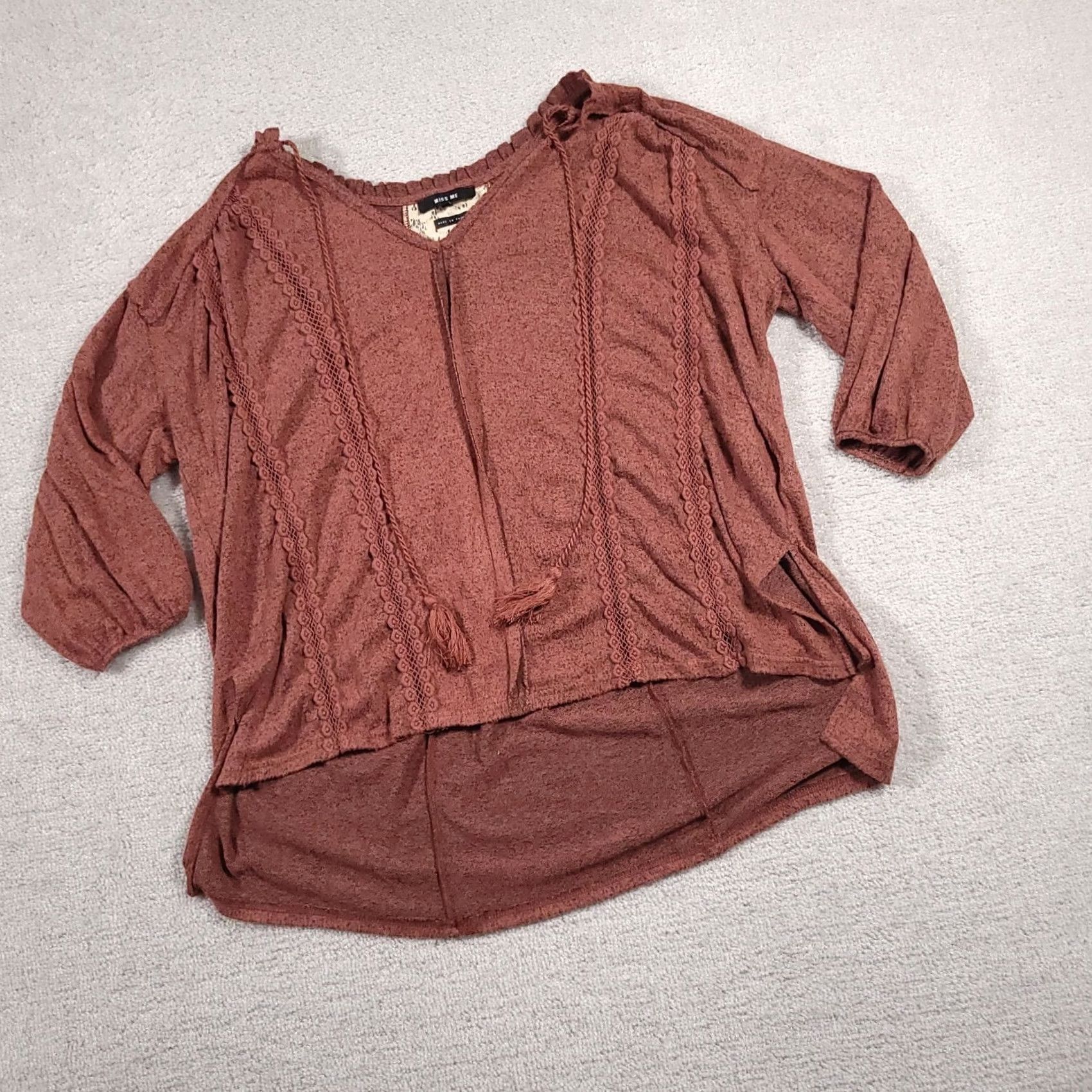 Miss Me Miss Me Knit Sweater Women's Small Brown Boho Tasseled High Low Oversized Pullver? Size S / US 4 / IT 40 - 2 Thumbnail