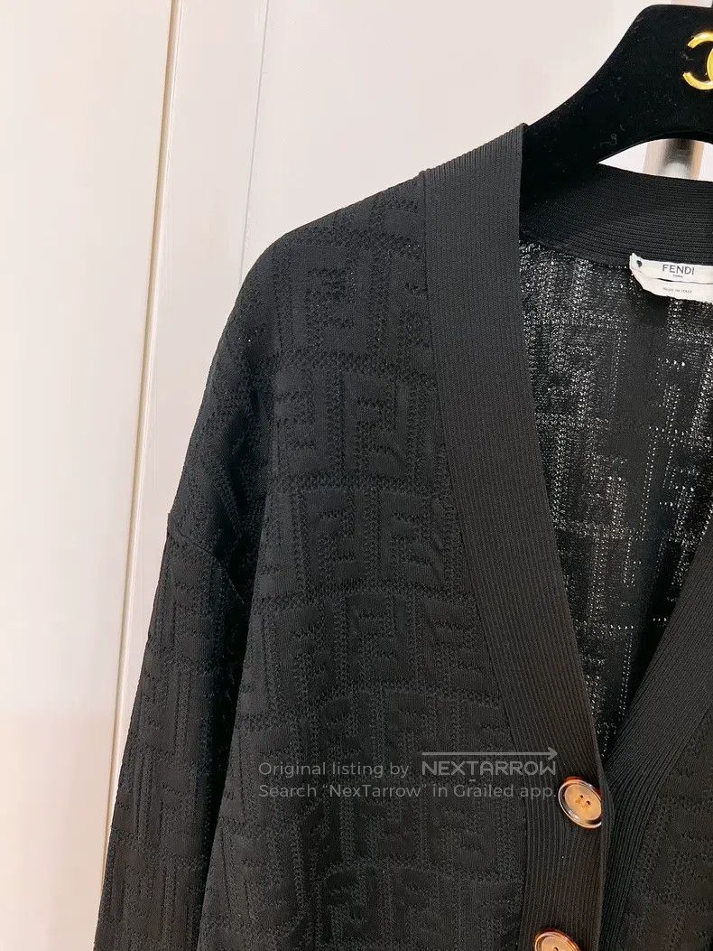 Other Fendi Black FF Monogram Knit Cardigan with Cut-Out Logo Le Size XXS / US 00 / IT 34 - 3 Thumbnail