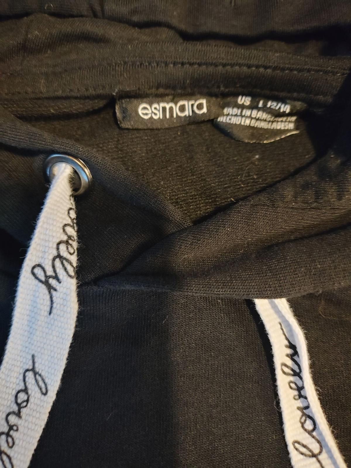 Designer Black Esmara Women's Hooded Dress with White Drawstrings Size L / US 10 / IT 46 - 2 Thumbnail