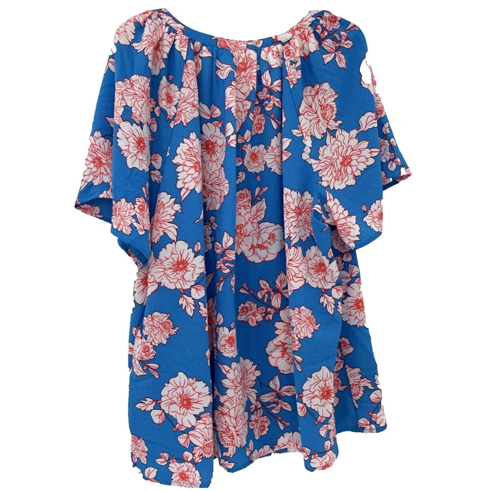 Vintage Bobeau Plus Size Turquoise Blue Floral Peasant Flutter Sleeve Top 3x Size XXL / US 16-18 / IT 52-54 - 3 Thumbnail