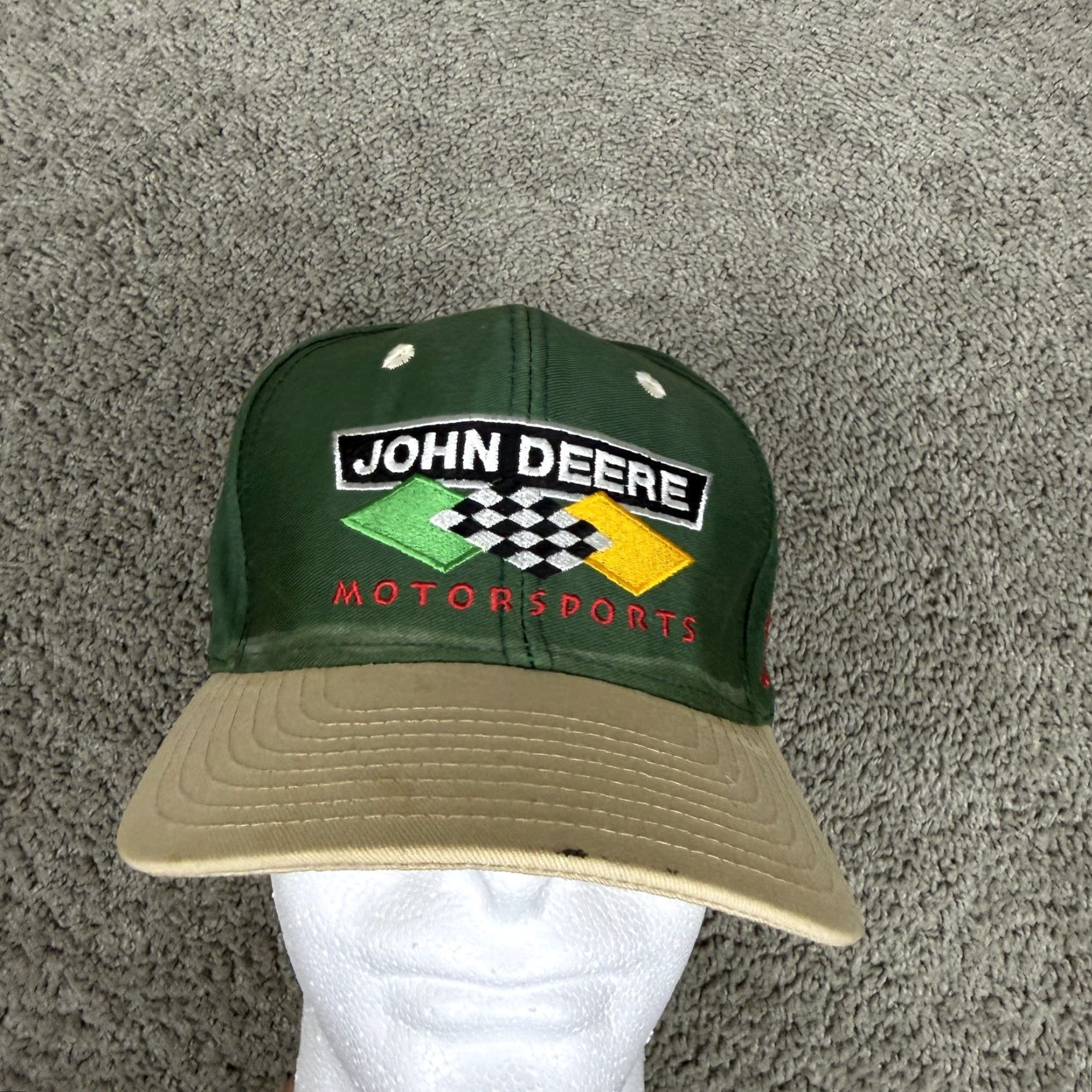 John Deere VINTAGE John Deere Motorsports Hat Cap Snap Back Mens One Size Green Racing 90s Size ONE SIZE - 2 Thumbnail