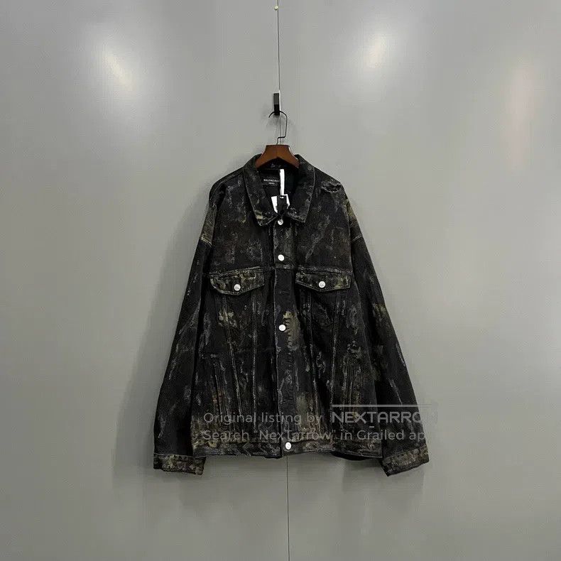 Balenciaga Balenciaga Tie-Dye Collar Denim Jacket Size US M / EU 48-50 / 2 - 1 Thumbnail