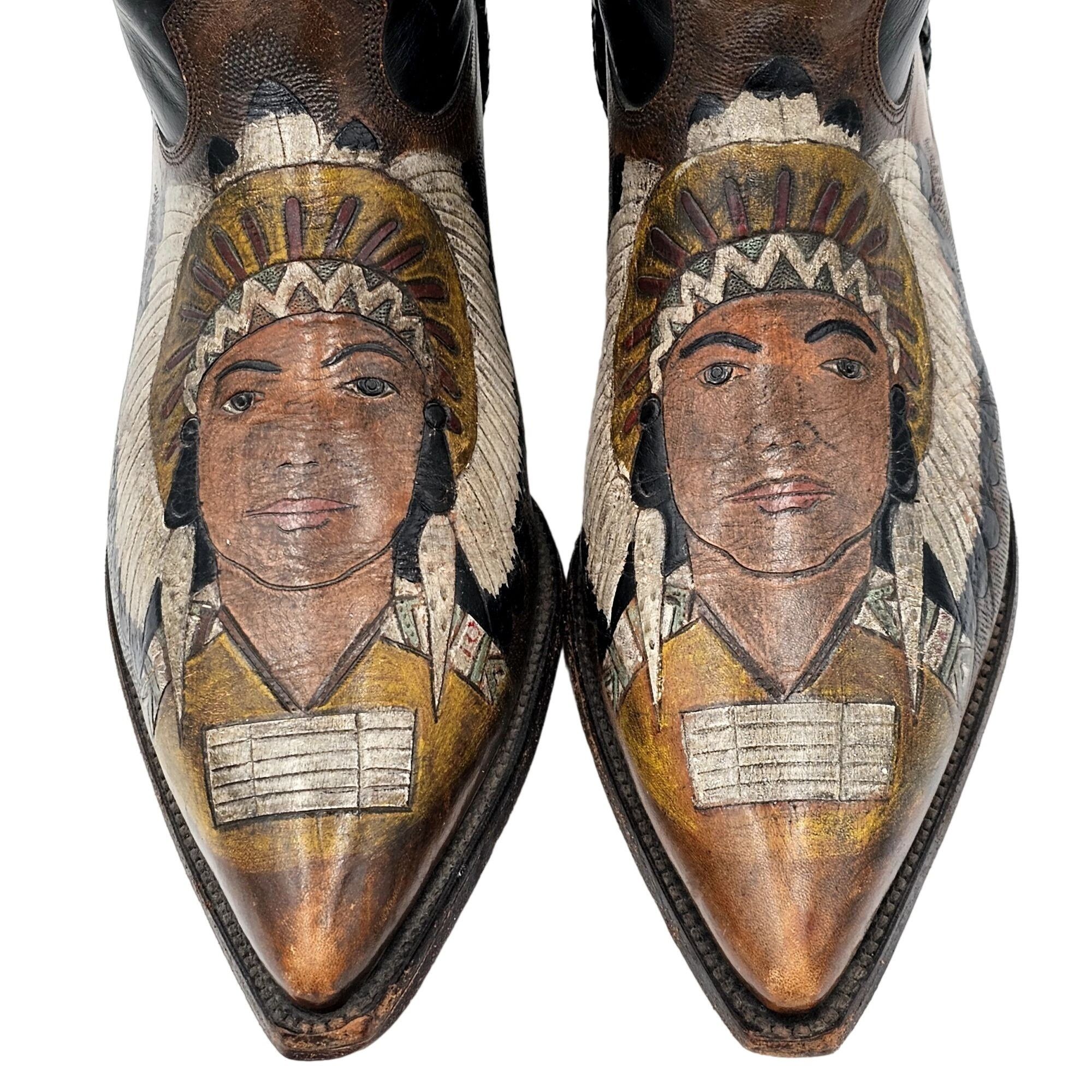 Other Custom 9D Hand Tooled/ Painted Native American Chief boots Size US 9 / EU 42 - 2 Thumbnail