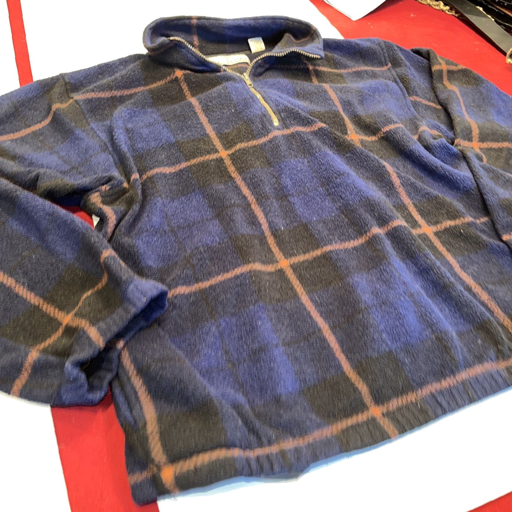 Vintage VINTAGE Blue Tan Plaid FLEECE Sweater Window Pane Mens L 1/4 Zip Pockets M.E. Sport Size US L / EU 52-54 / 3 - 4 Thumbnail