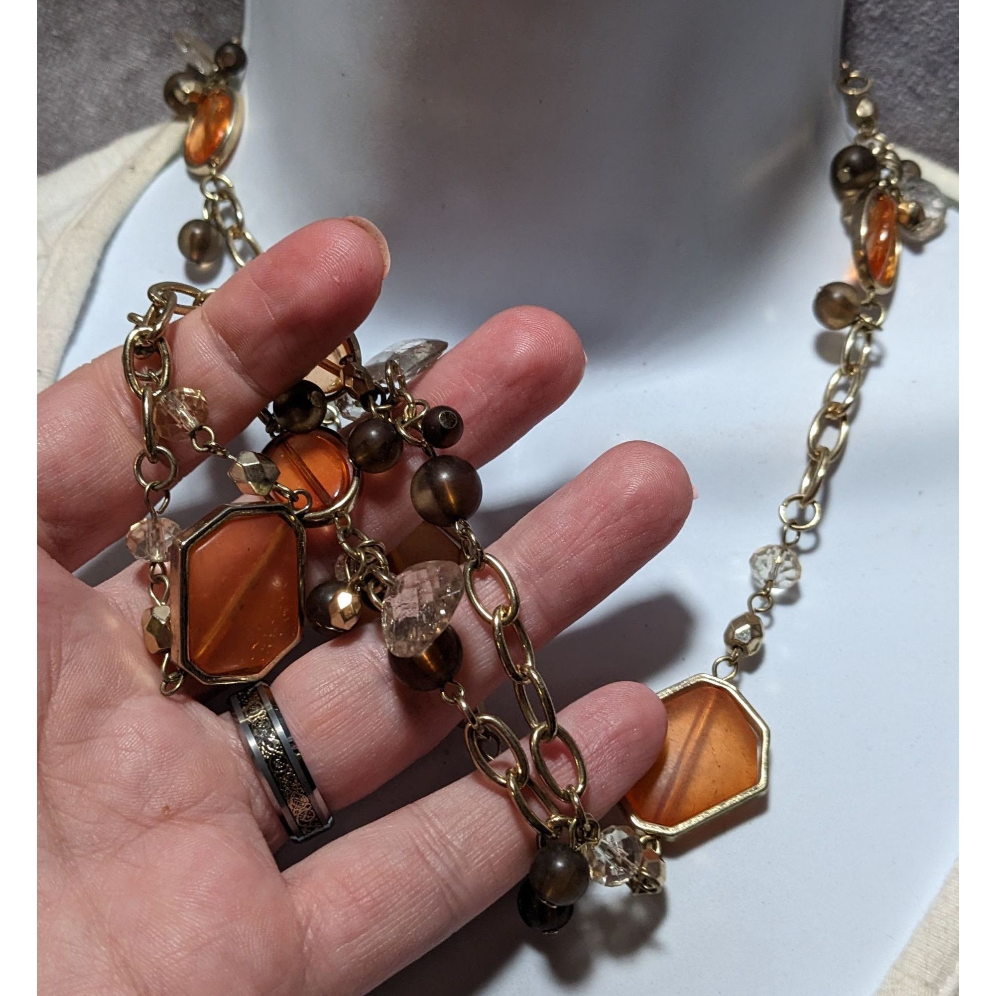 Other Retro Orange And Gold Glass Charm Necklace Size ONE SIZE - 8 Thumbnail