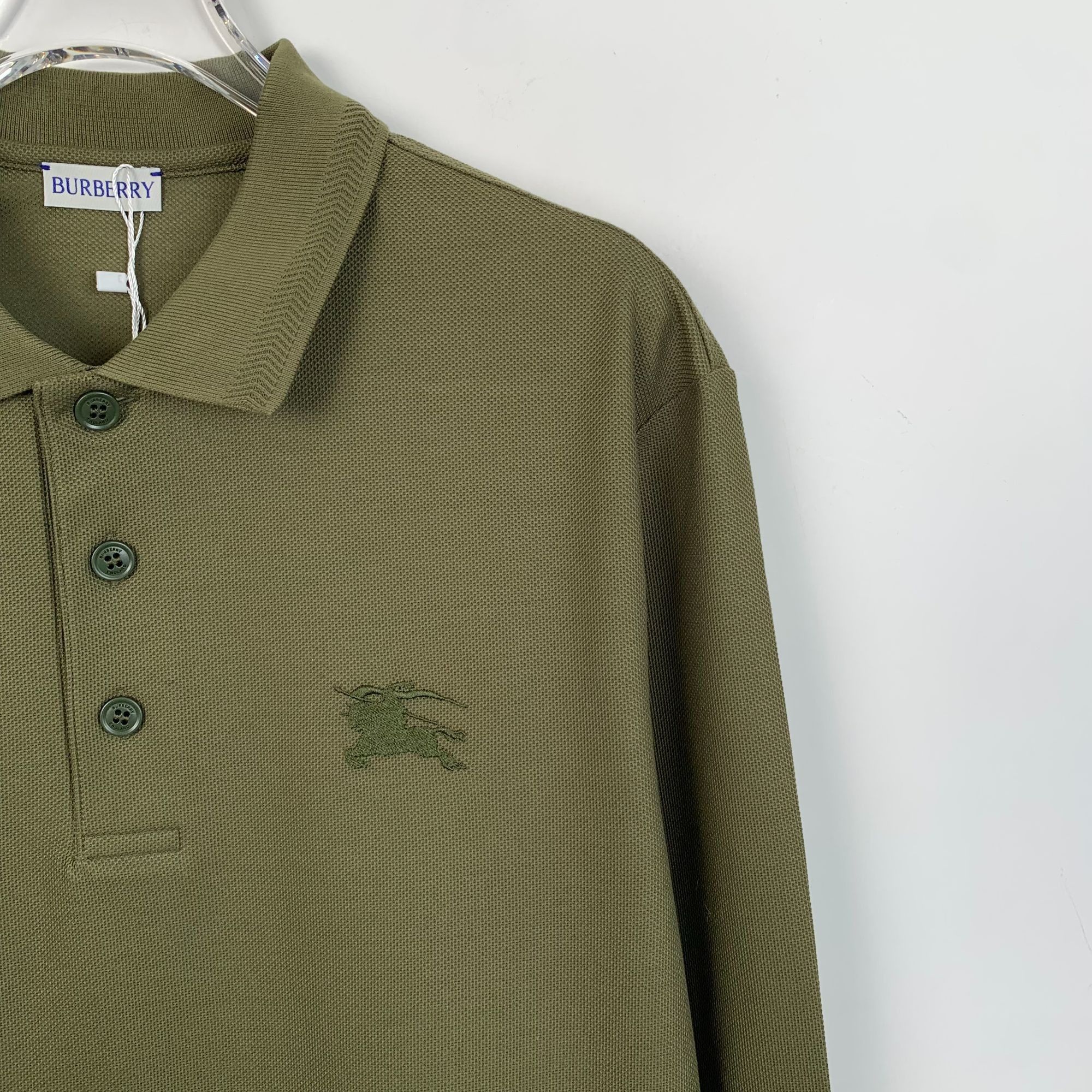 Burberry Burberry Olive Long-Sleeve Polo Shirt 100% Cotton Embroidere Size US XL / EU 56 / 4 - 3 Thumbnail