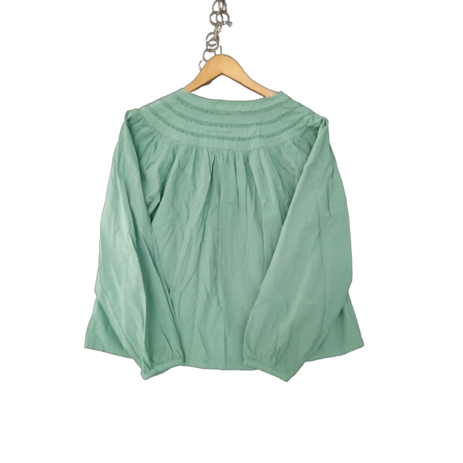 Vintage Universal Thread Blouse Women Size S Green Balloon Sleeve Tie Front V Blouse Womens Size S / US 4 / IT 40 - 1 Thumbnail