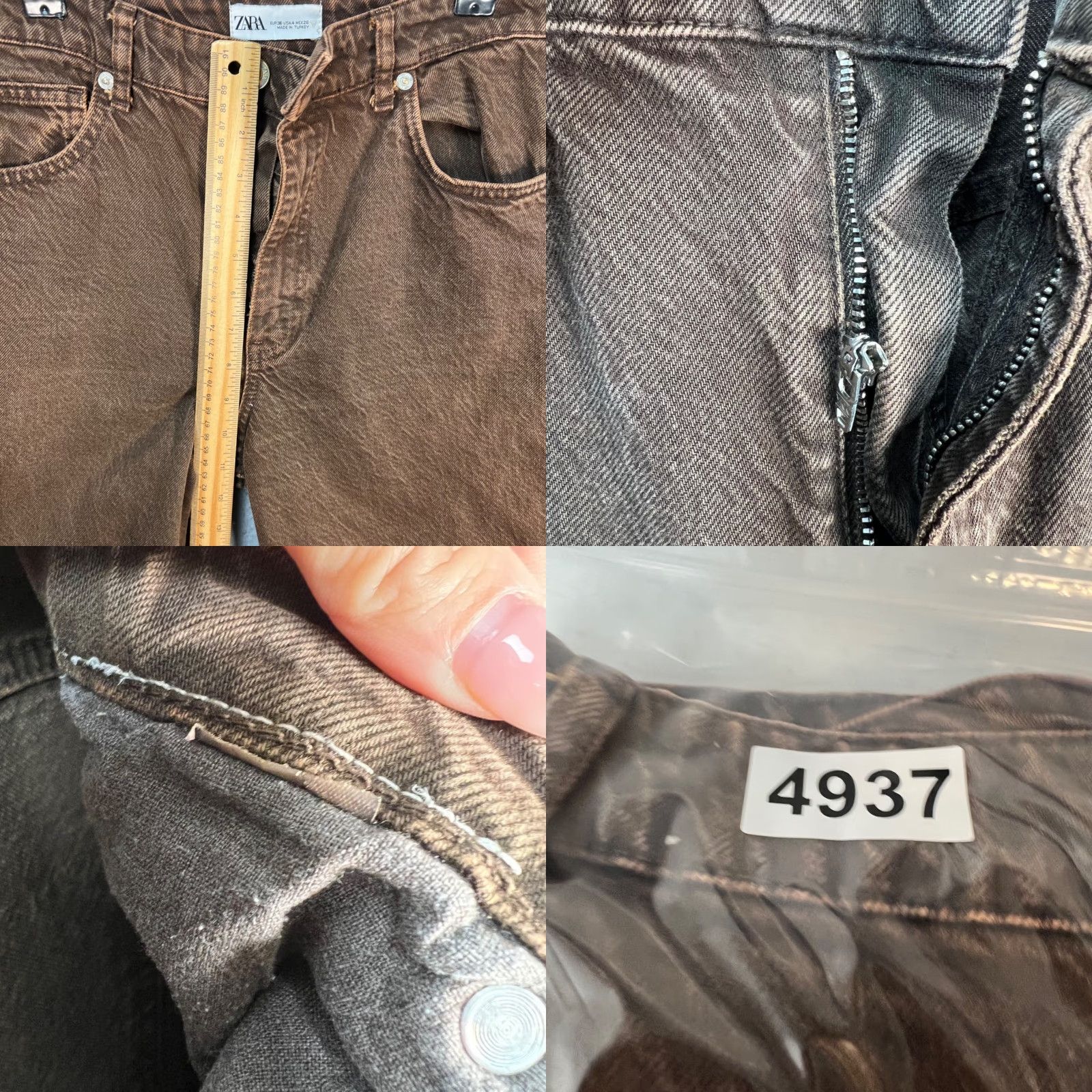Zara Zara Jeans Adult Womens 4 Brown High-Waisted Straight-Leg Cotton Denim 5-Pocket Design Inseam 33 in Regular Rise High Vintage No Mens Womens Size 27" / US 4 / IT 40 - 8 Thumbnail