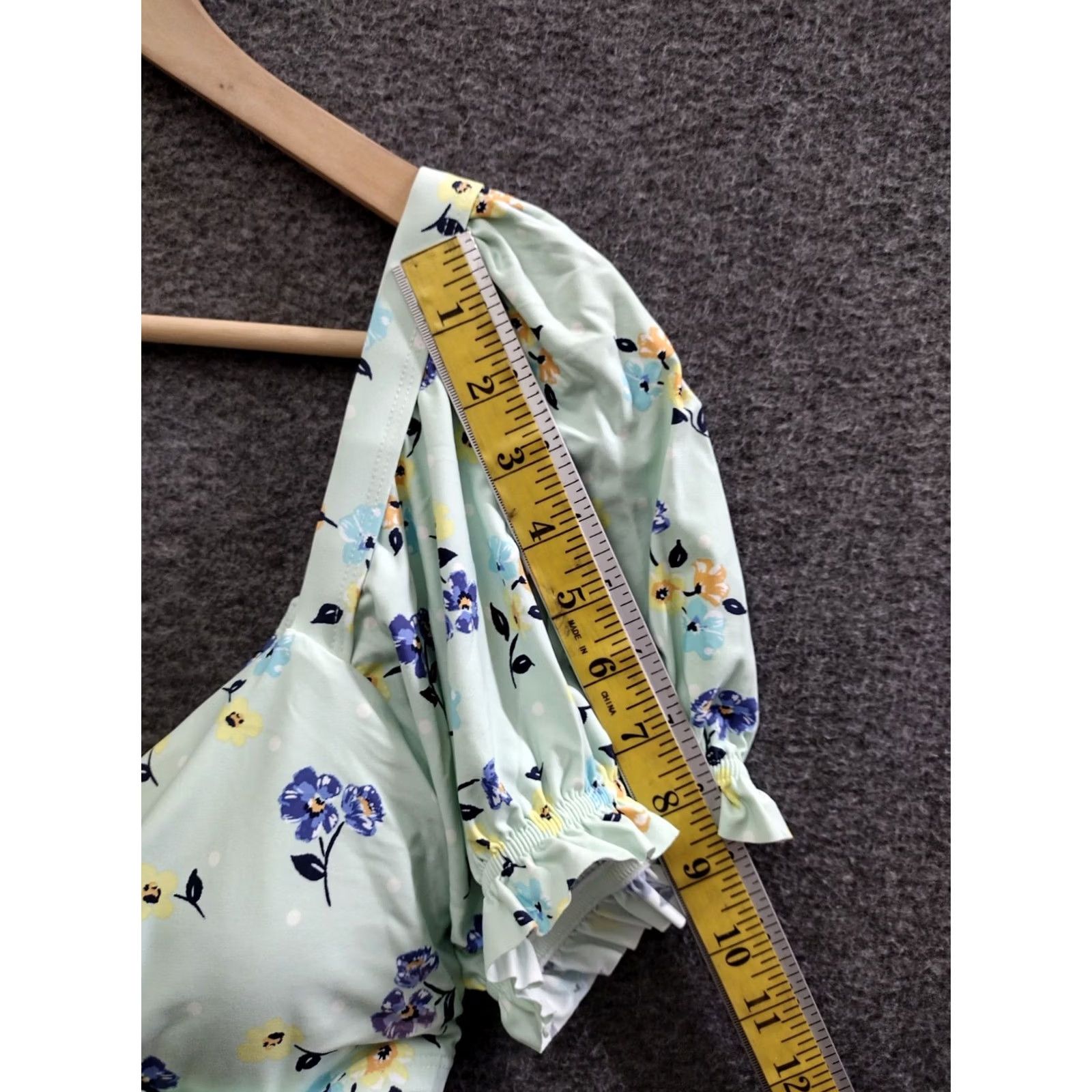 Vintage Sea Angel Flower Print Puffed Sleeve Bikini Top Women L Floral Print Beach Pattern Tie-Front Removable Pads Size L / US 10 / IT 46 - 5 Thumbnail