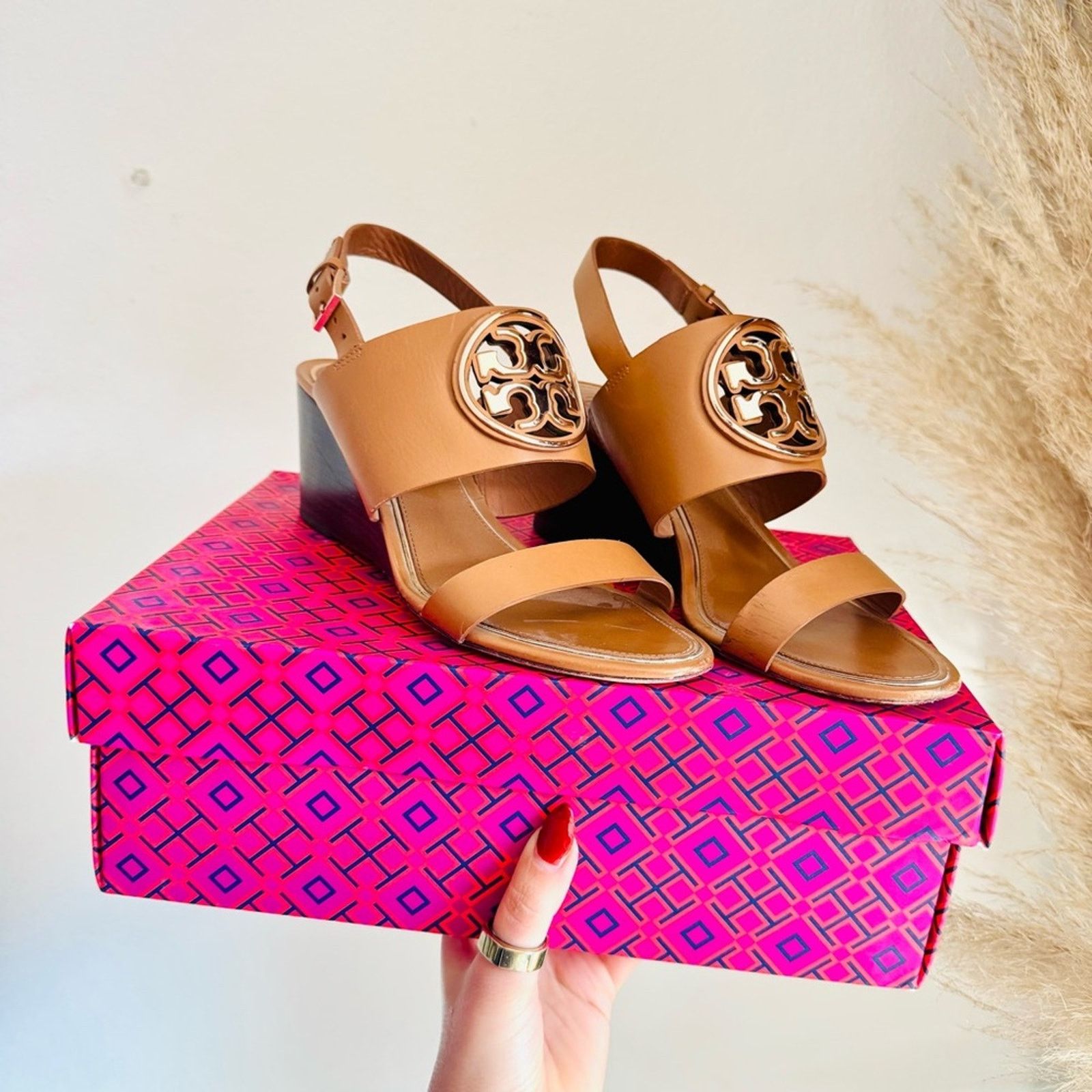 Tory Burch TORY BURCH Brown Leather Rose Gold Miller Wedge $350 Sandals Size US 8.5 / IT 38.5 - 2 Thumbnail