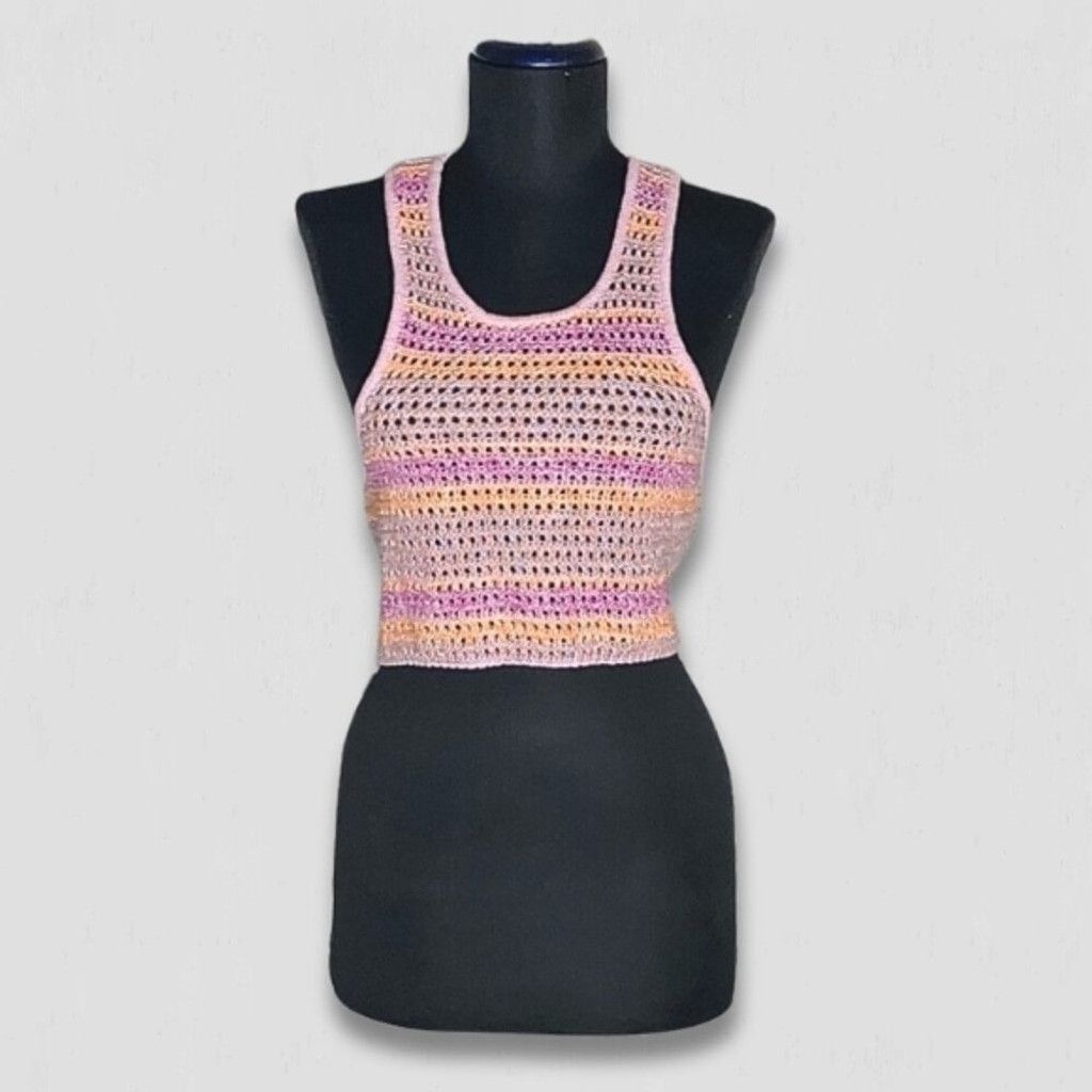 Cotton On Crochet Crop Tank Top Back Zip Knitted Pink/Purple sz M Size L / US 10 / IT 46 - 3 Thumbnail