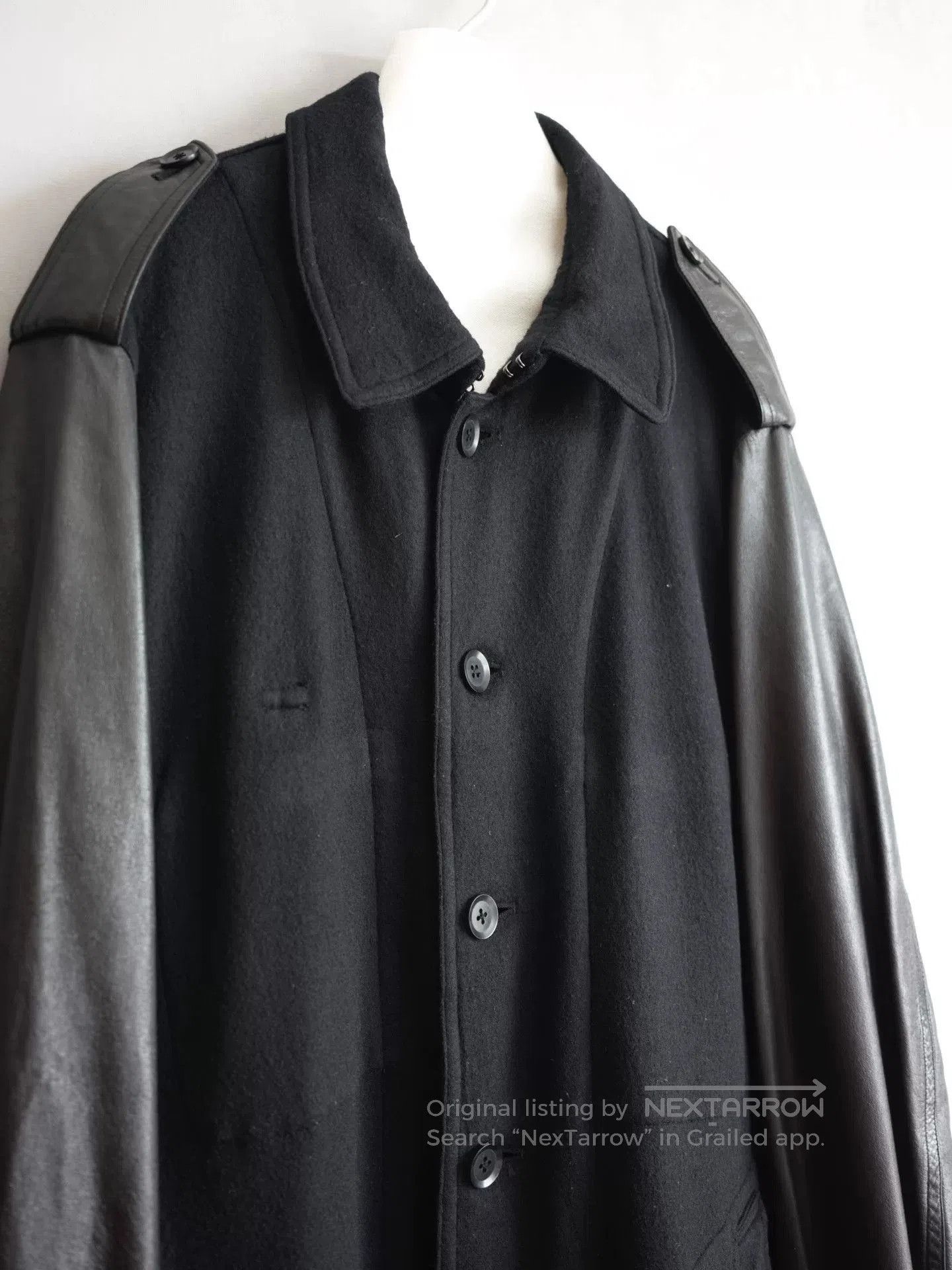 Yohji Yamamoto Yohji Yamamoto Wool Coat with Leather Sleeves. Size US L / EU 52-54 / 3 - 3 Thumbnail