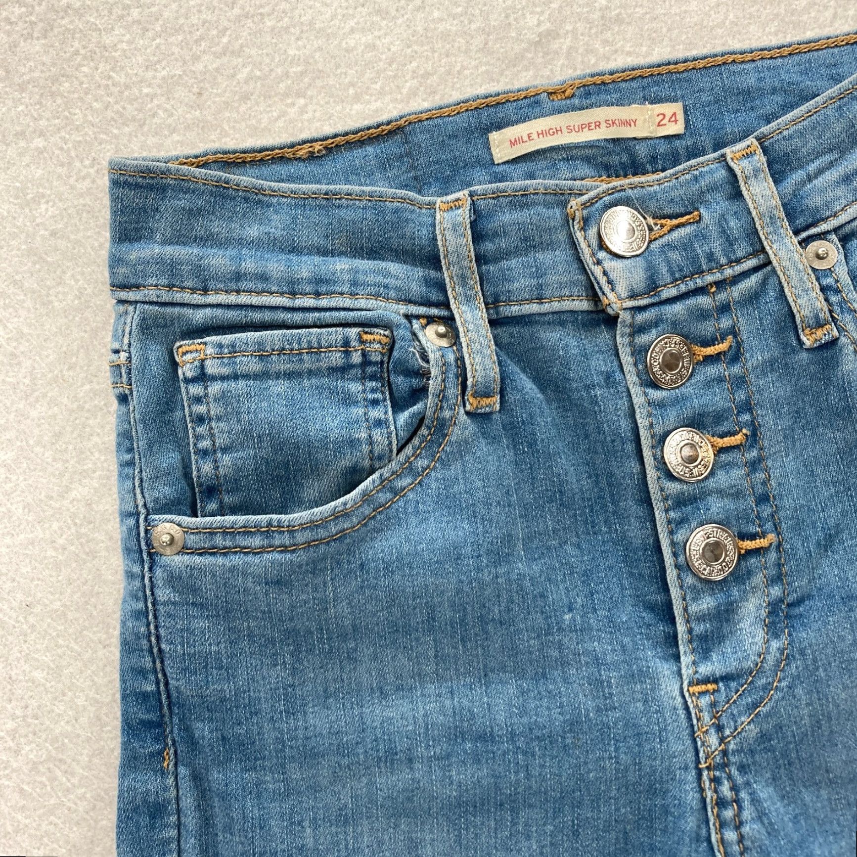 Levi's Levi's Mile High Super Skinny Jeans Women's 24 Blue Denim Button Fly Stretch Slim 5-Pocket Modern Casual Size 42" / US 20 - 3 Thumbnail