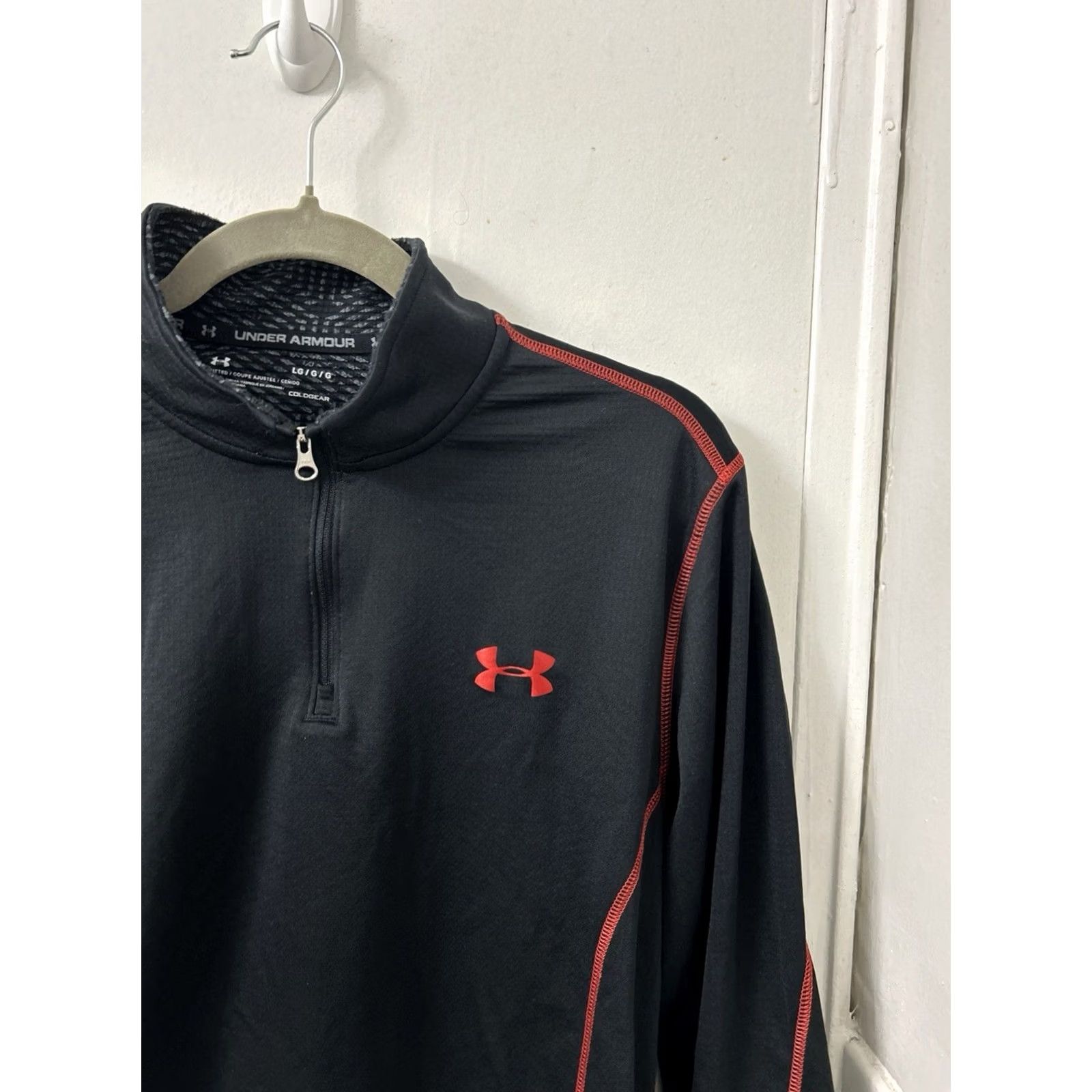 Under Armour Under Armour ColdGear Sweatshirt 1/4 Zip Mens L Black Red Pullover Long Sleeve Size US L / EU 52-54 / 3 - 4 Thumbnail