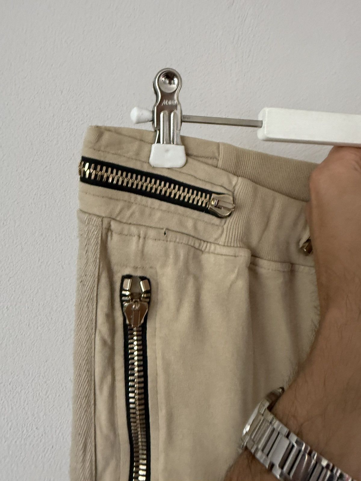 Balmain Beige Biker Joggers with Zip Pockets and Ribbed Panels Size US 32 / EU 48 - 9 Thumbnail
