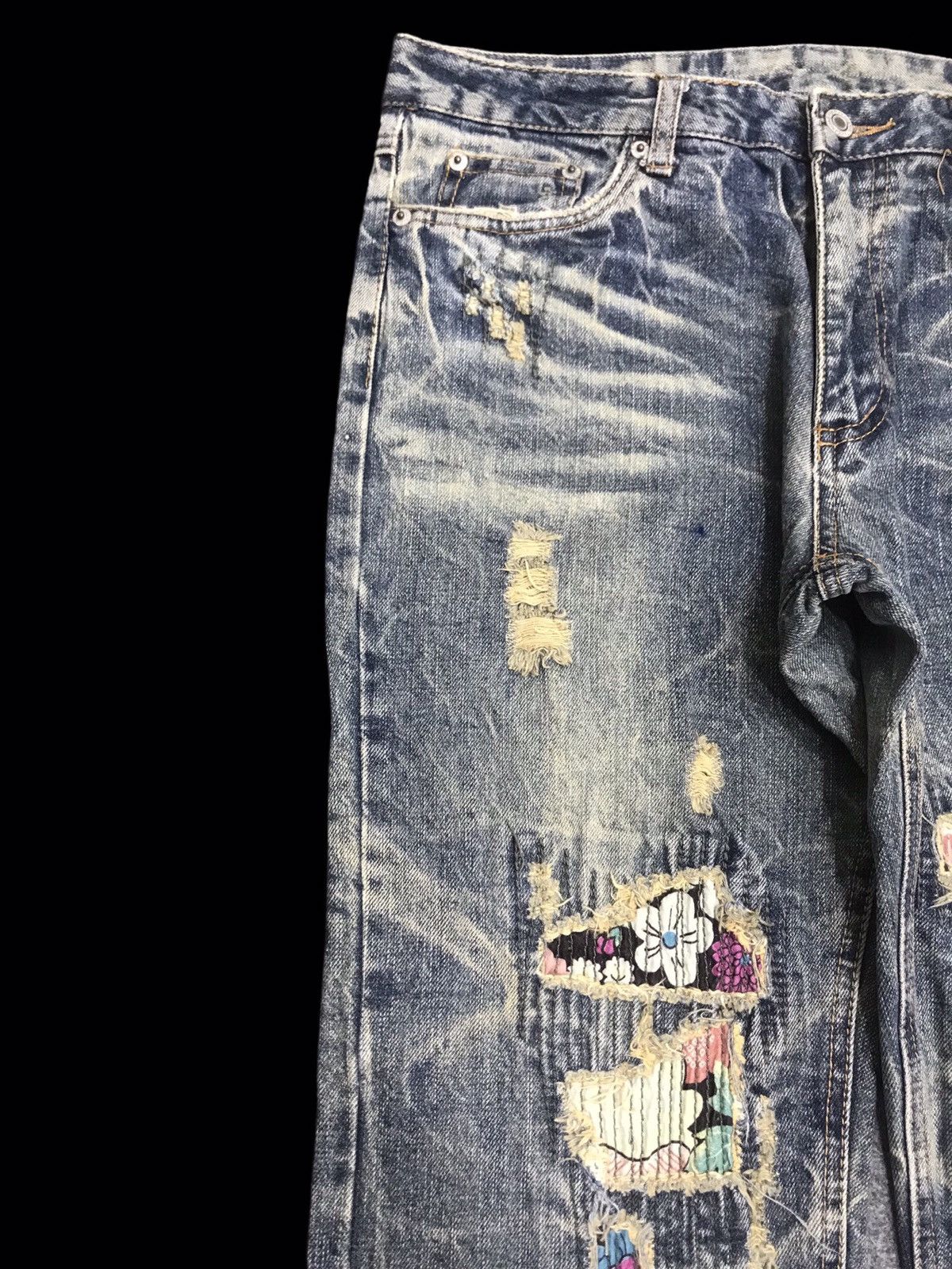 Designer 💥DENIM ART💥PLAYCHESS Rare Distressed Boro Style Denim F177 Size US 31 - 5 Thumbnail