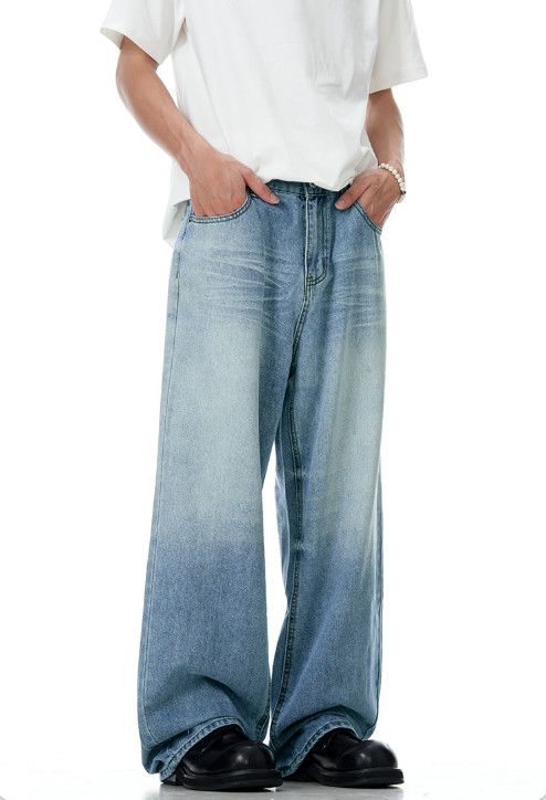 Vintage Washed men's retro cleanfit slim casual blue jeans Size US 32 / EU 48 - 2 Thumbnail