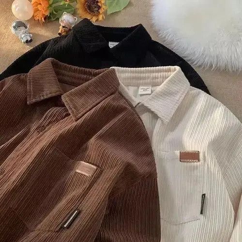 Designer Corduroy Long Sleeve Polo Shirts for Men Size US M / EU 48-50 / 2 - 2 Thumbnail