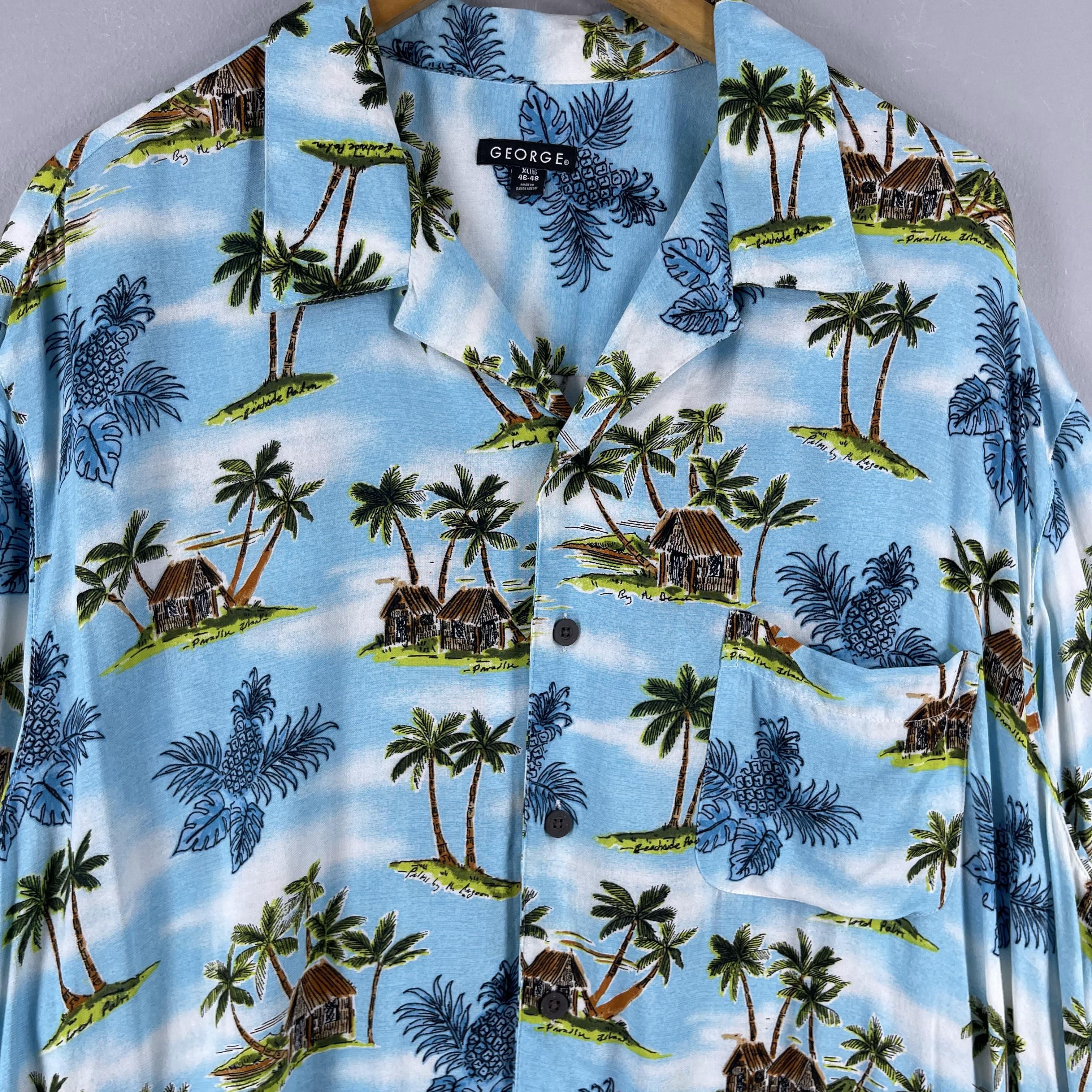 Vintage GEORGE Hawaiian Aloha Beach Tropical Motive Rayon Shirt Size US XL / EU 56 / 4 - 2 Thumbnail