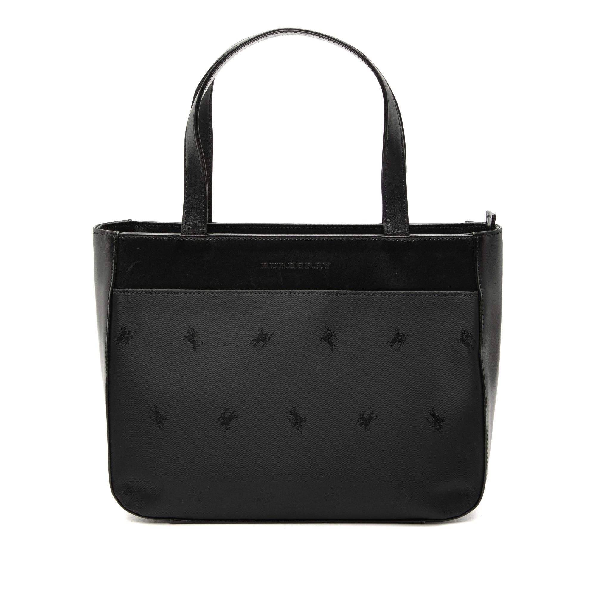Burberry Leather Trimmed Nylon Handbag in Black, Women's