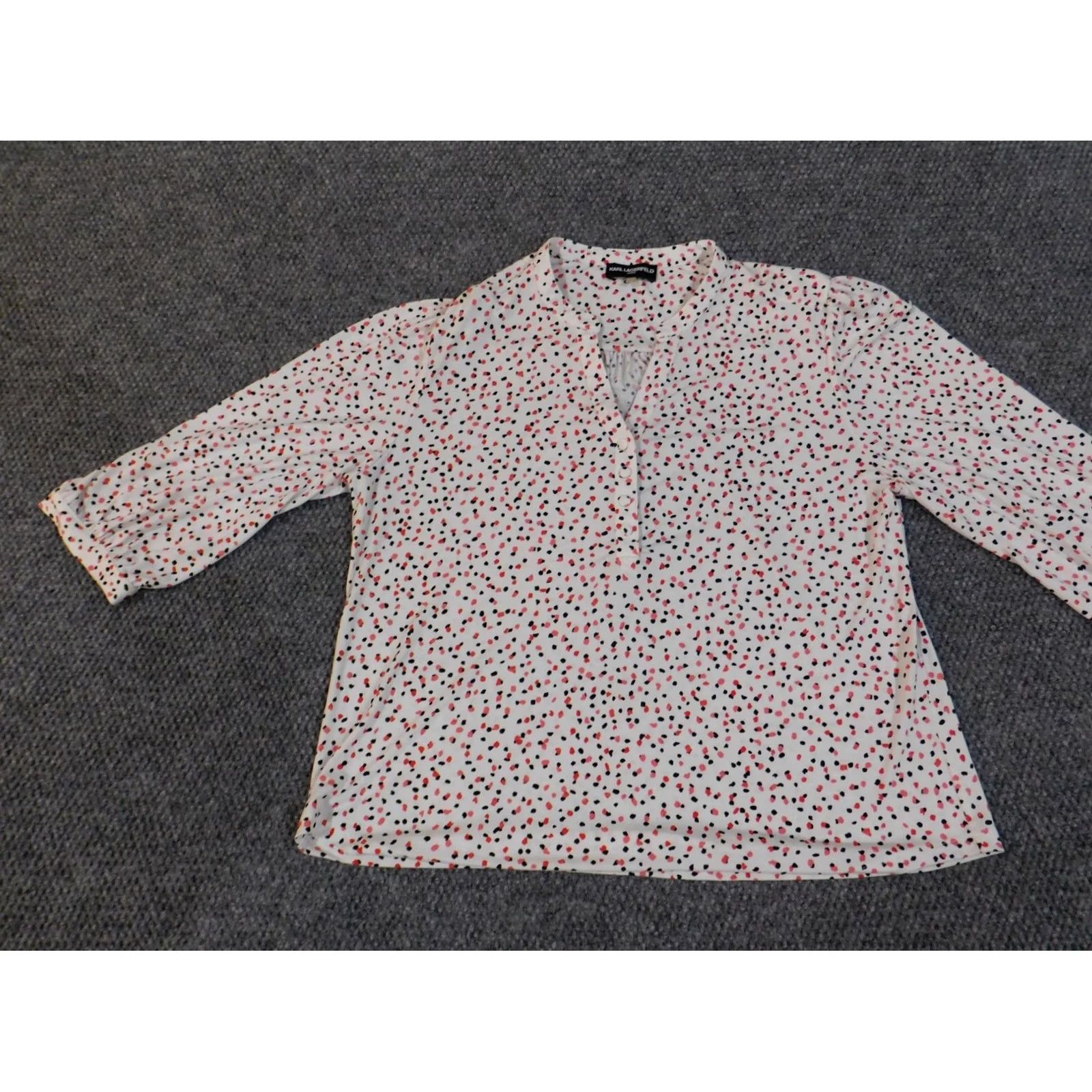 Karl Lagerfeld Karl Lagerfeld Blouse Women Top M White Dots Knit V-Neck Button Pullover Casual Size M / US 6-8 / IT 42-44 - 3 Thumbnail