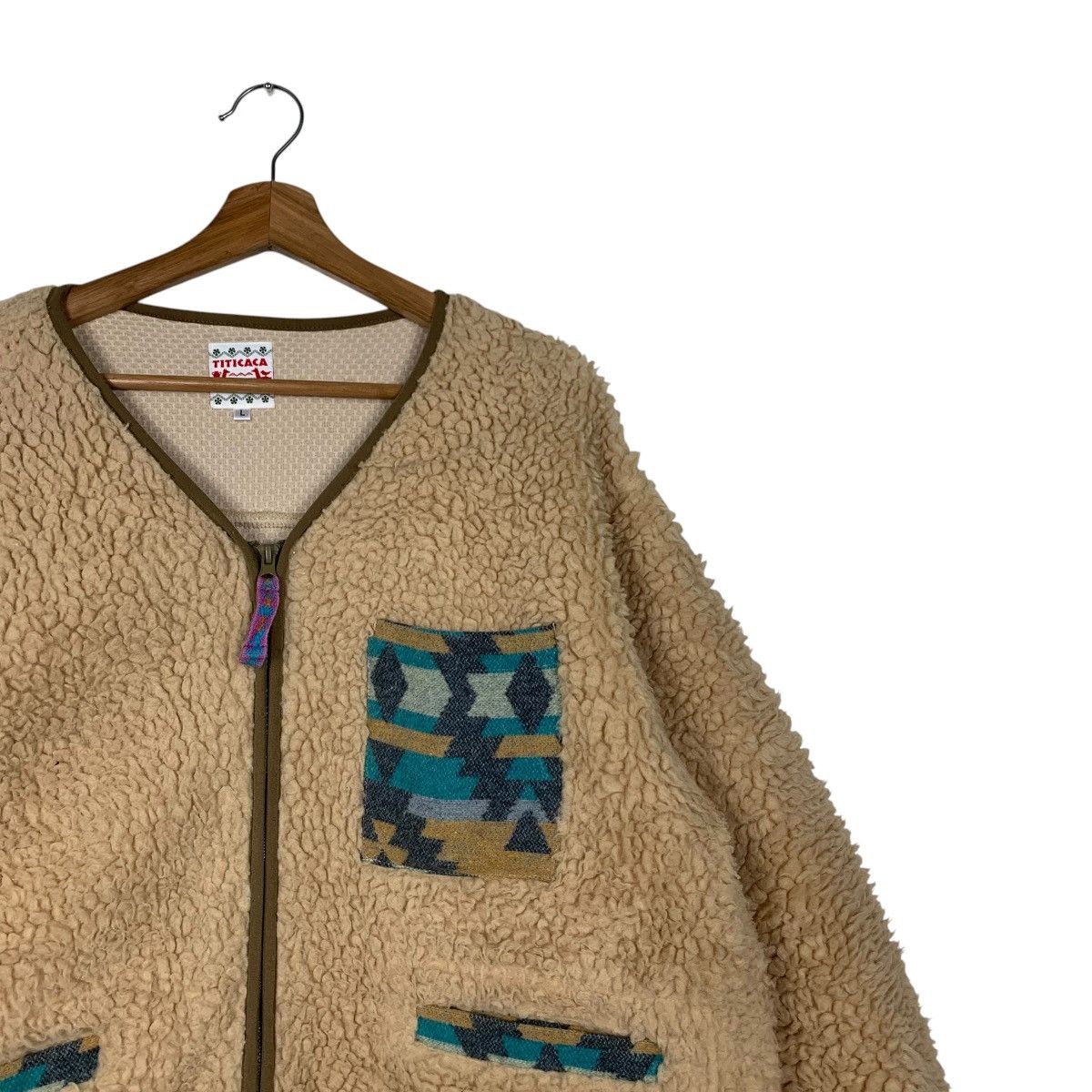 Japanese Brand TITICACA Deep Pile Fleece Jacket V Neck #2108-C92 Size US L / EU 52-54 / 3 - 5 Thumbnail