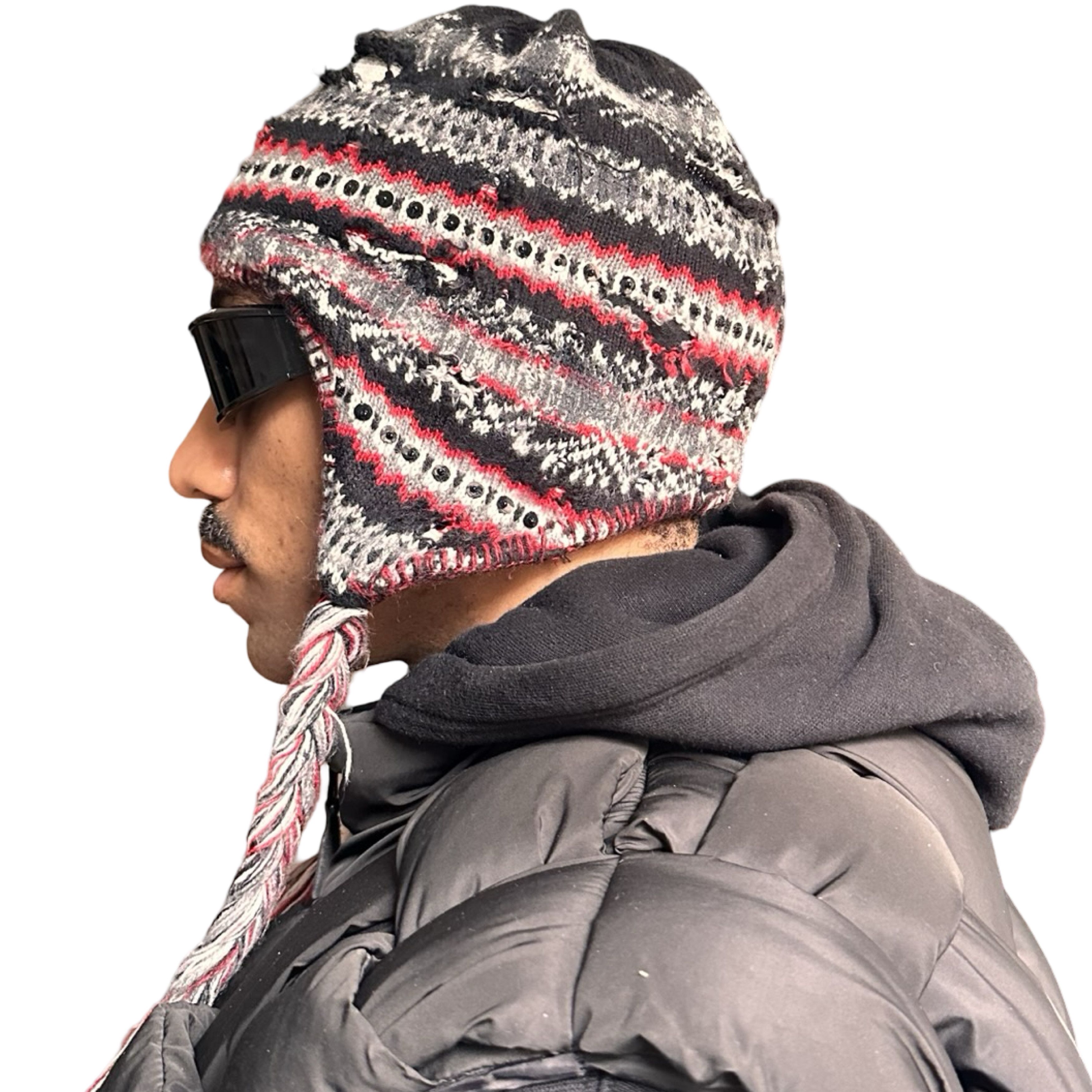 Vintage ASTROBOI* Black Sequin Fair Isle Braided Grunge Beanie Hat Size ONE SIZE - 3 Thumbnail
