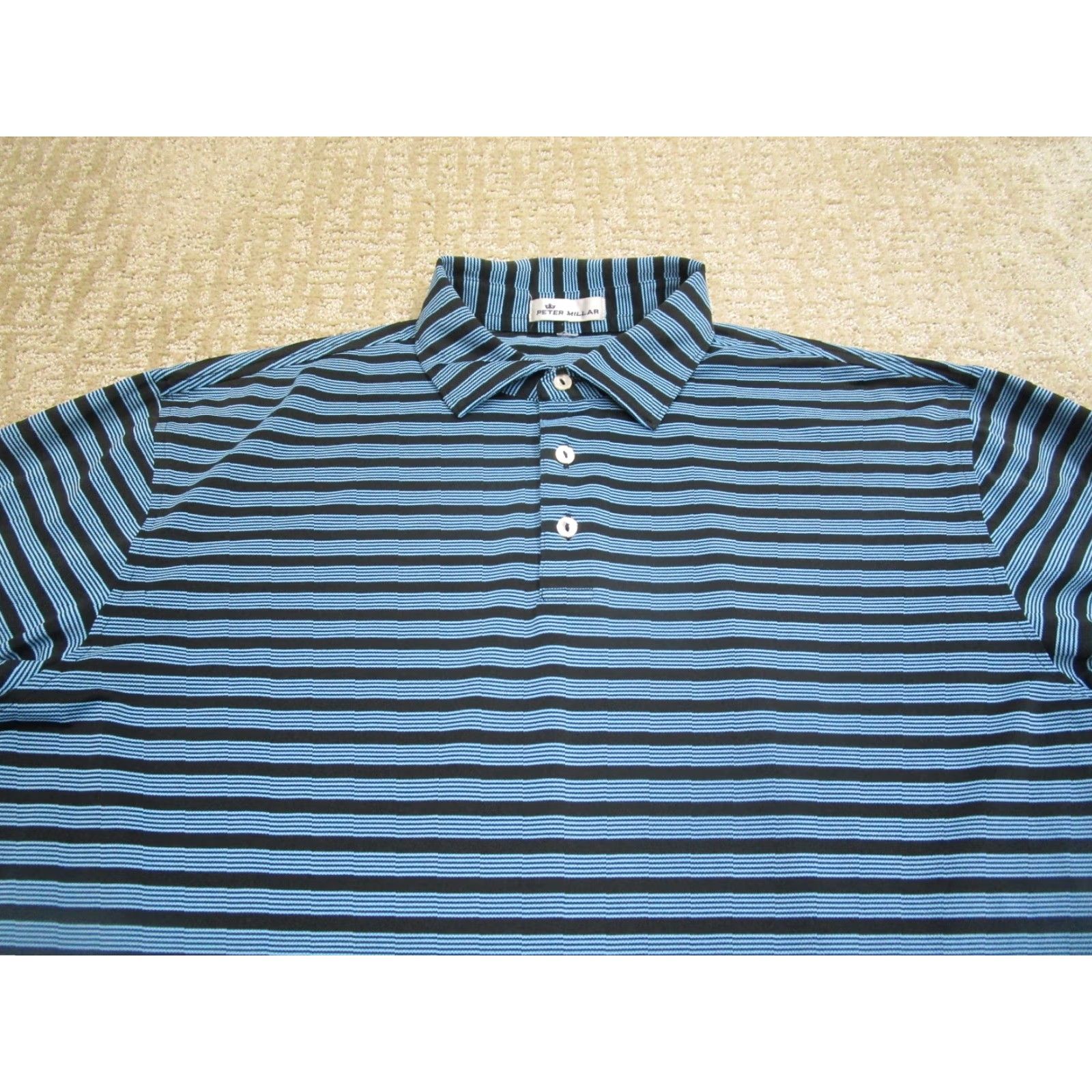Peter Millar Peter Millar Polo Shirt Men XL Striped Blue Black Golf Performance Size US XL / EU 56 / 4 - 2 Thumbnail