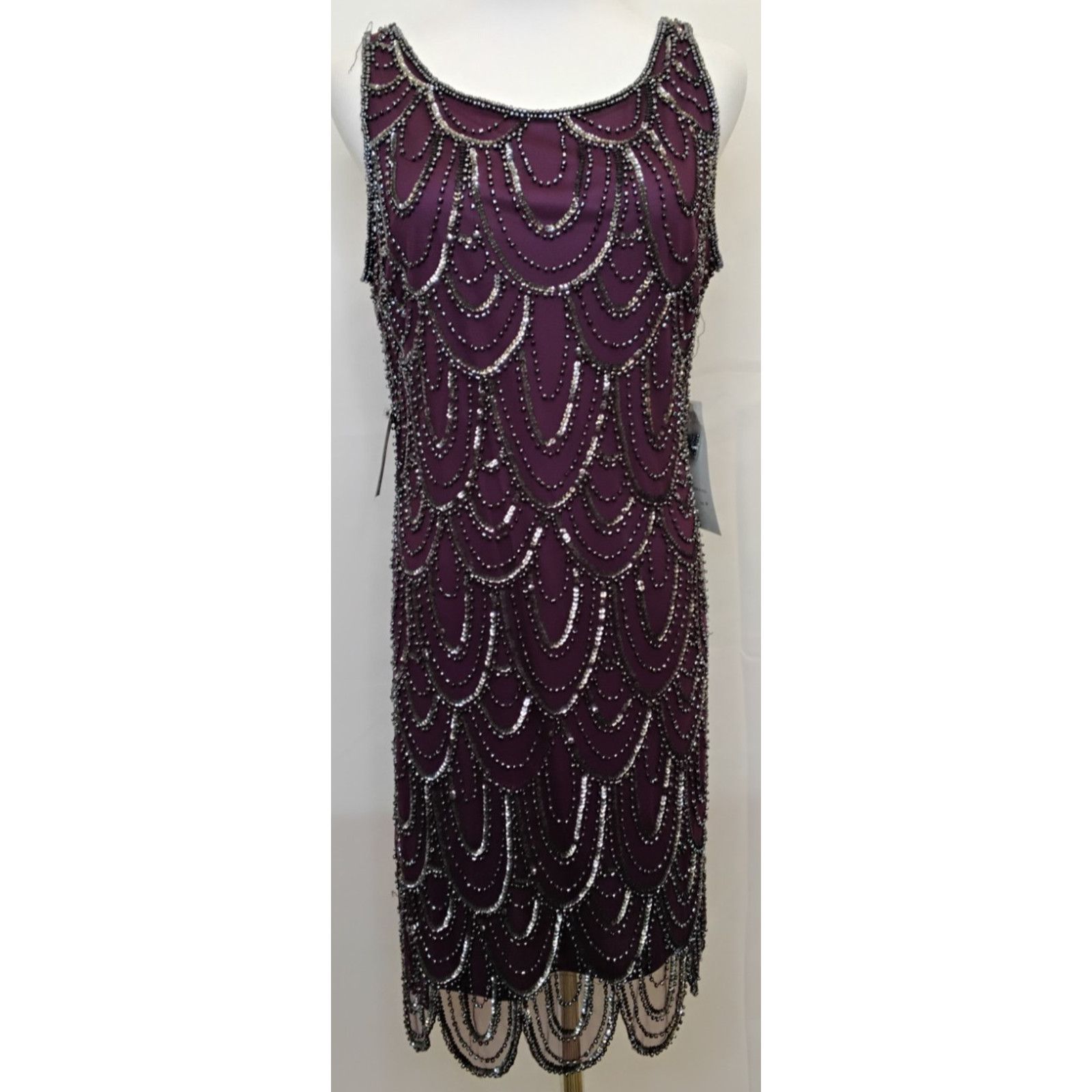 Other Pisarro Nights Carbon Beaded Dress Women's 10 Purple NWT Size L / US 10 / IT 46 - 2 Thumbnail