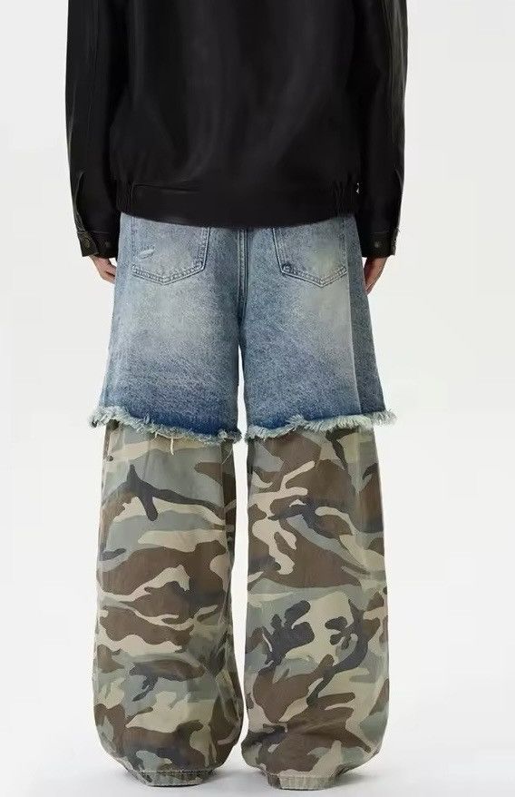 Japanese Brand × Jean Streetwear Fake Two Pieces Camouflage Jeans Size US 26 / EU 42 - 2 Thumbnail